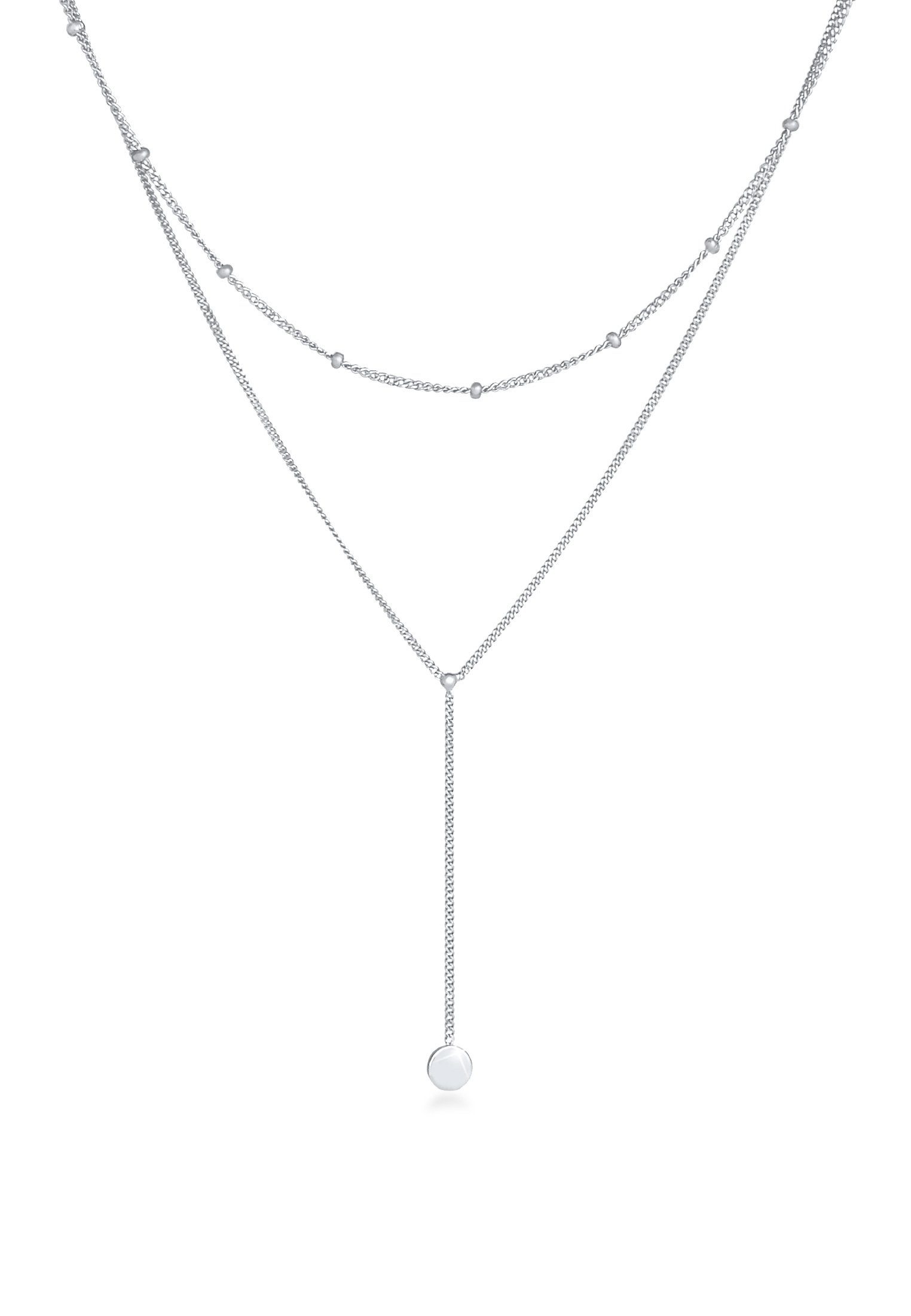 Ketten-Set Layer Y-Kette Kugelkette Plättchen 925 silber