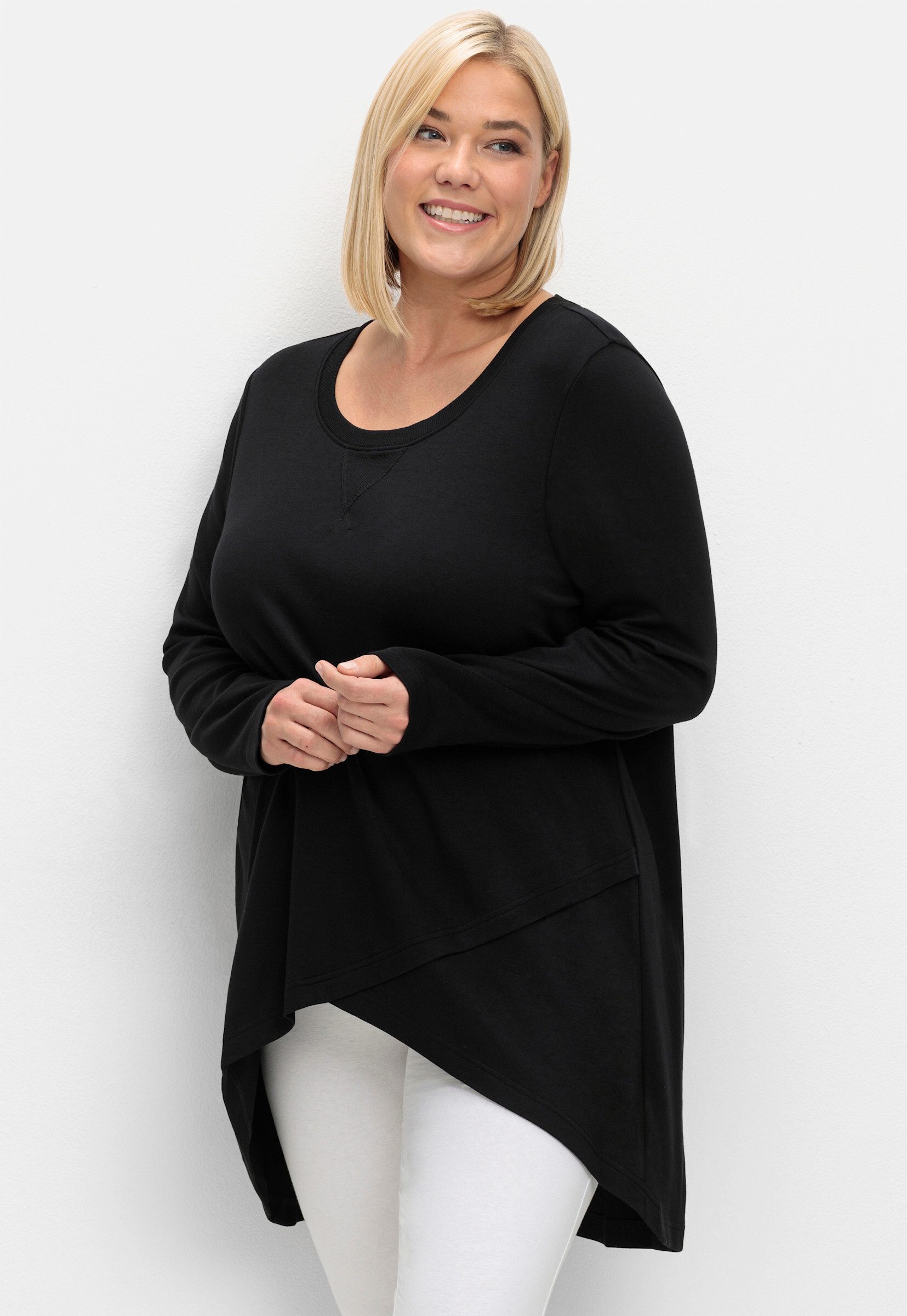 Sheego T-Shirt Langarmshirt . in Wickeloptik, in leichter A-Linie günstig online kaufen