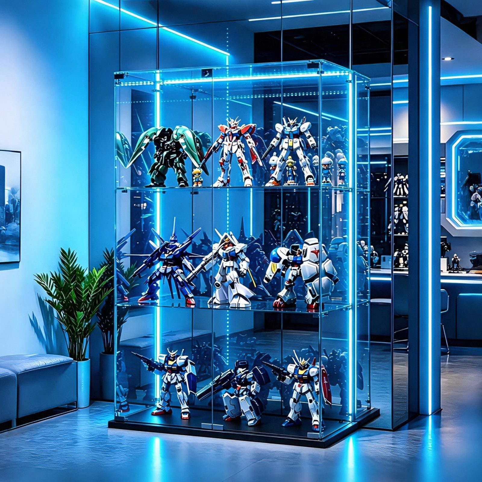Simurq Glasvitrine Standvitrinen mit LED Beleuchtung Vitrinenschrank mit Glastür Sammlervitrine aus gehärtetes Glas,Modernes rahmenloses Design