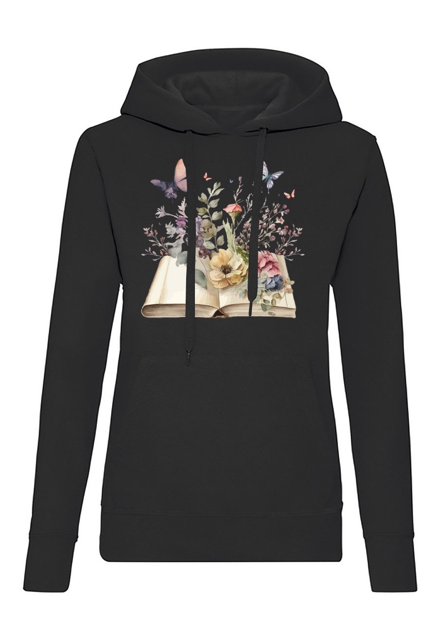 Hoodie OpenBooksFlowers Damen Hoodie Buchblumen Print Kapuze Freizeit