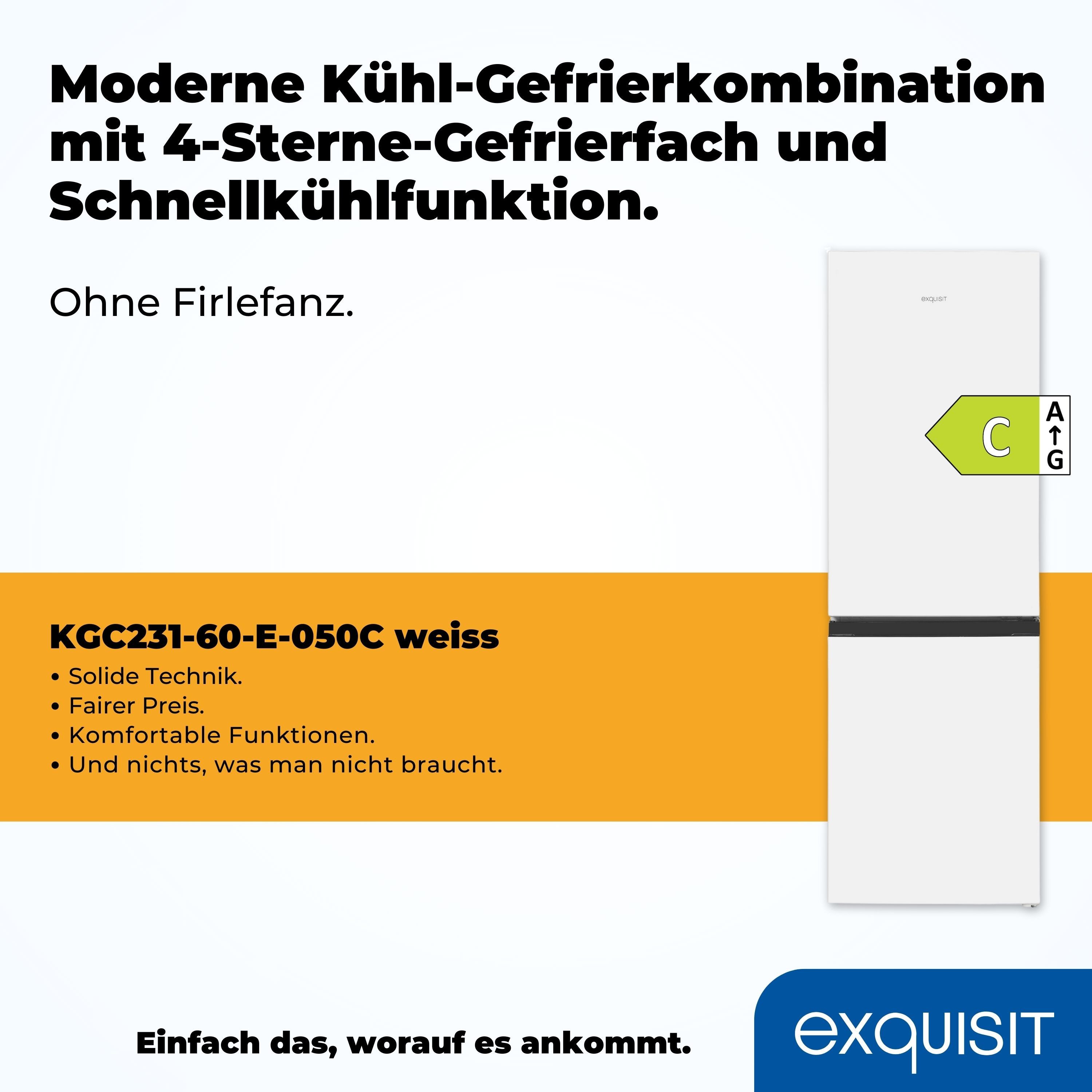 exquisit Kühl-/Gefrierkombination KGC231-60-E-050C, 144 cm hoch, 47,4 cm breit