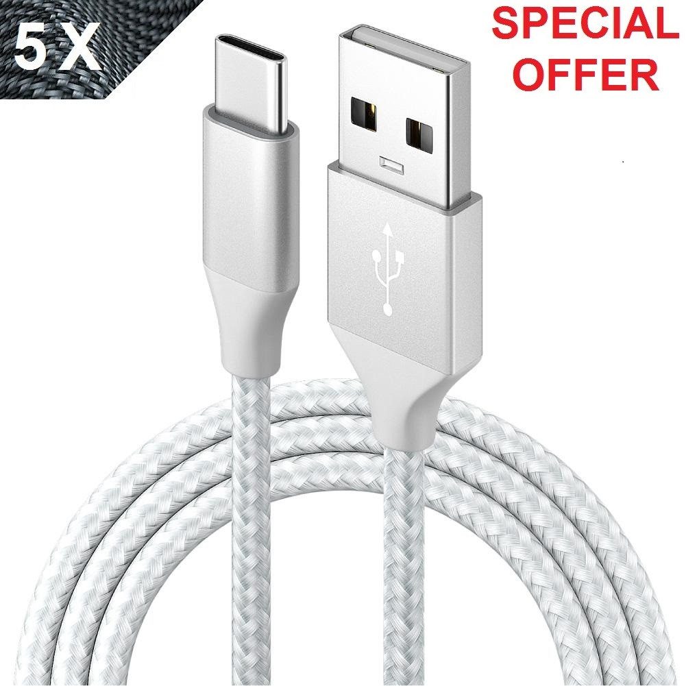 Kevin Frotscher (FroShop) 5x (Set) USB Schnellladekabel Ladegerät für Original Samsung Smartphone-Kabel, Huawei Lenovo Xiaomi Galaxy S22 S23 S24, Ultra Z Fold Flip USB zu Typ-C - 2m Weiß