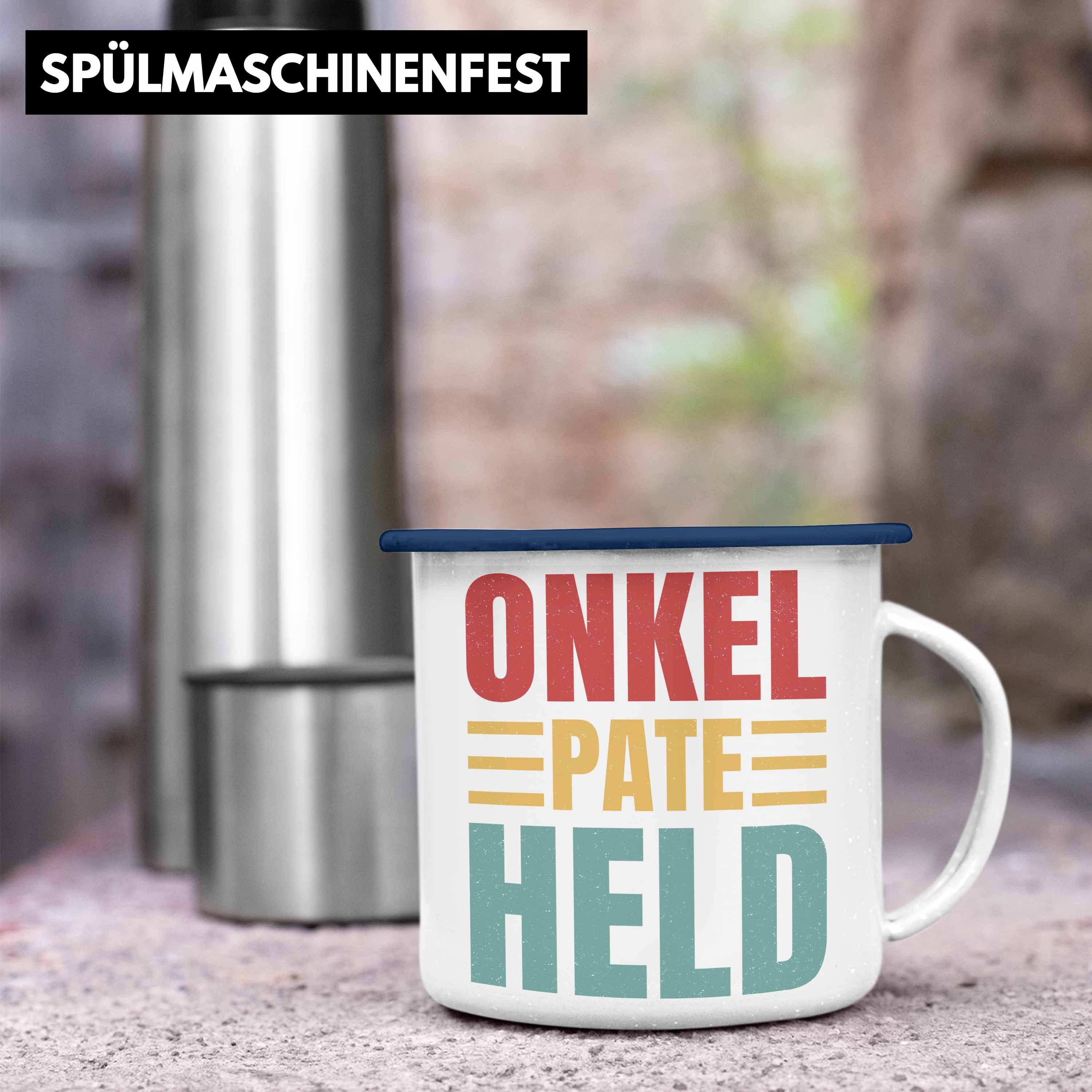 Trendation Tasse Trendation Thermotasse Geschenk Spruch - Lustiger Paten-Onkel Blau Emaille Geschenkidee Patenonkel