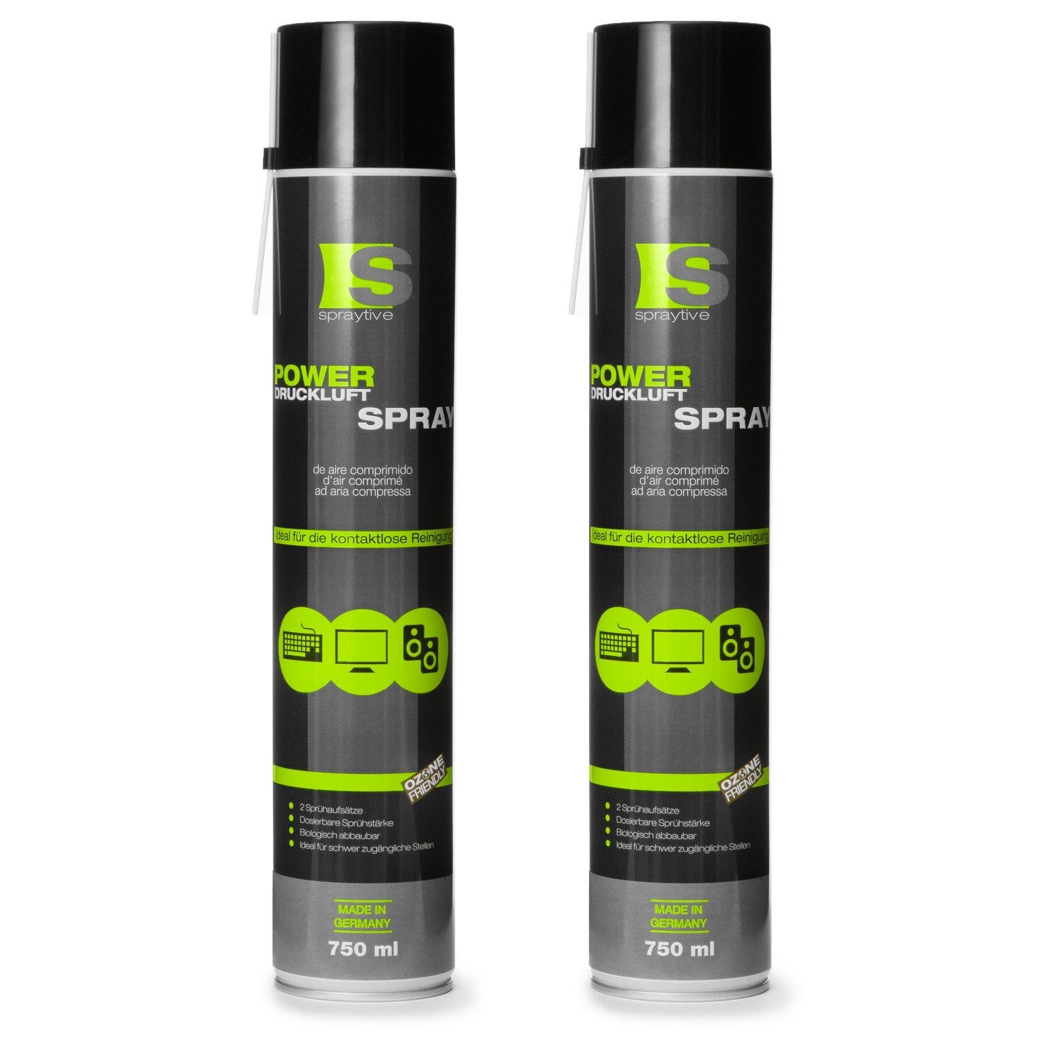 Spraytive 2x 750ml Druckluftspray - Druckluftreiniger Air Duster Luftdruckspray Druckluftreiniger (Made in Germany)