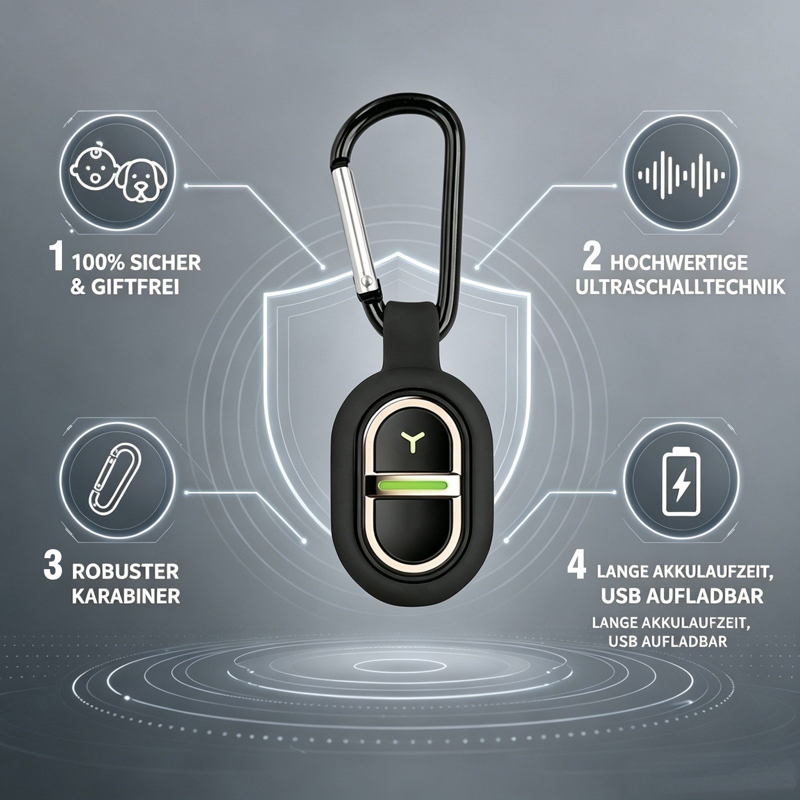 Solarandmore Insektenabwehrgerät Ultraschall,Mückenabwehr,Mückenschutz outdoor,Tierabwehr ultraschall, Set, Camping,kKarabiner mini,Ultraschall tiervertreiber,I – Bild 3 von 5