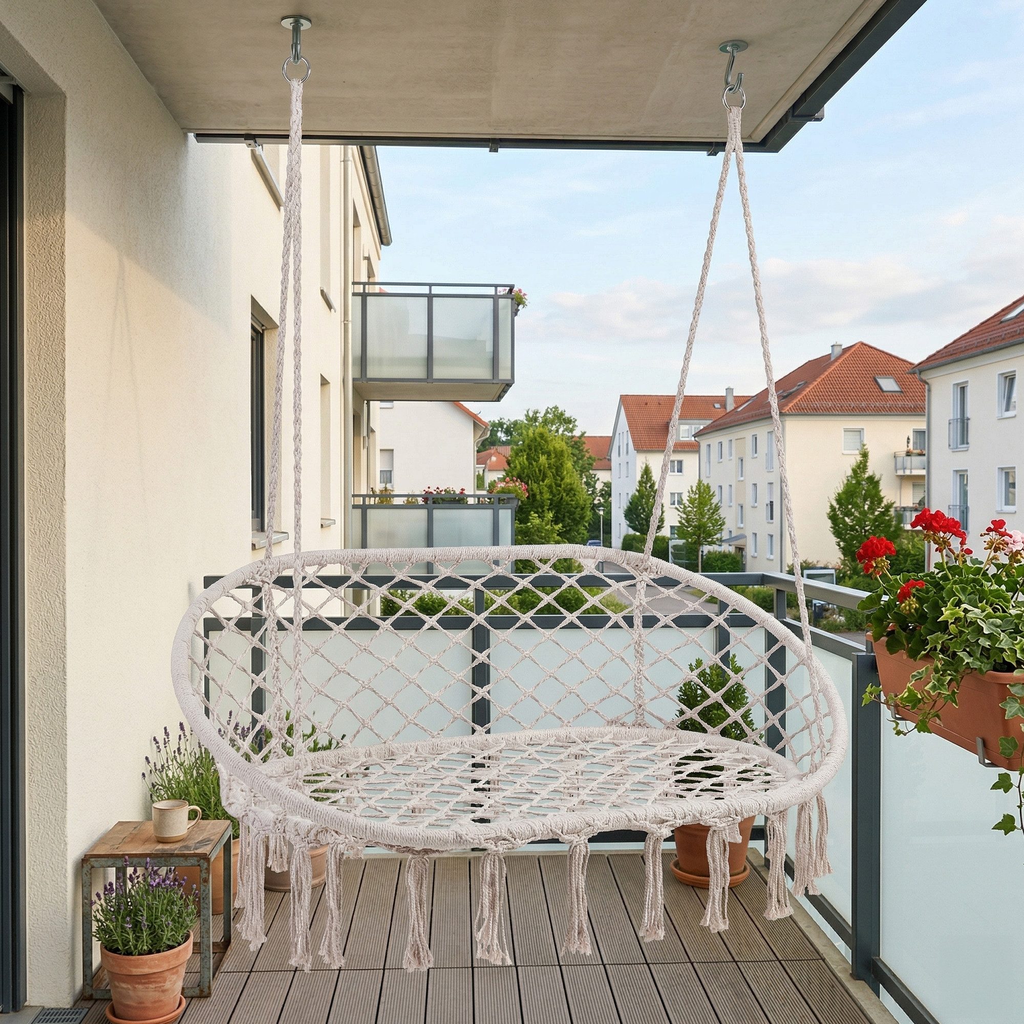 casa.pro Hängesessel, »Kailua« 2-Sitzer 135x129x65 cm 200 kg Indoor Outdoor Cremeweiß