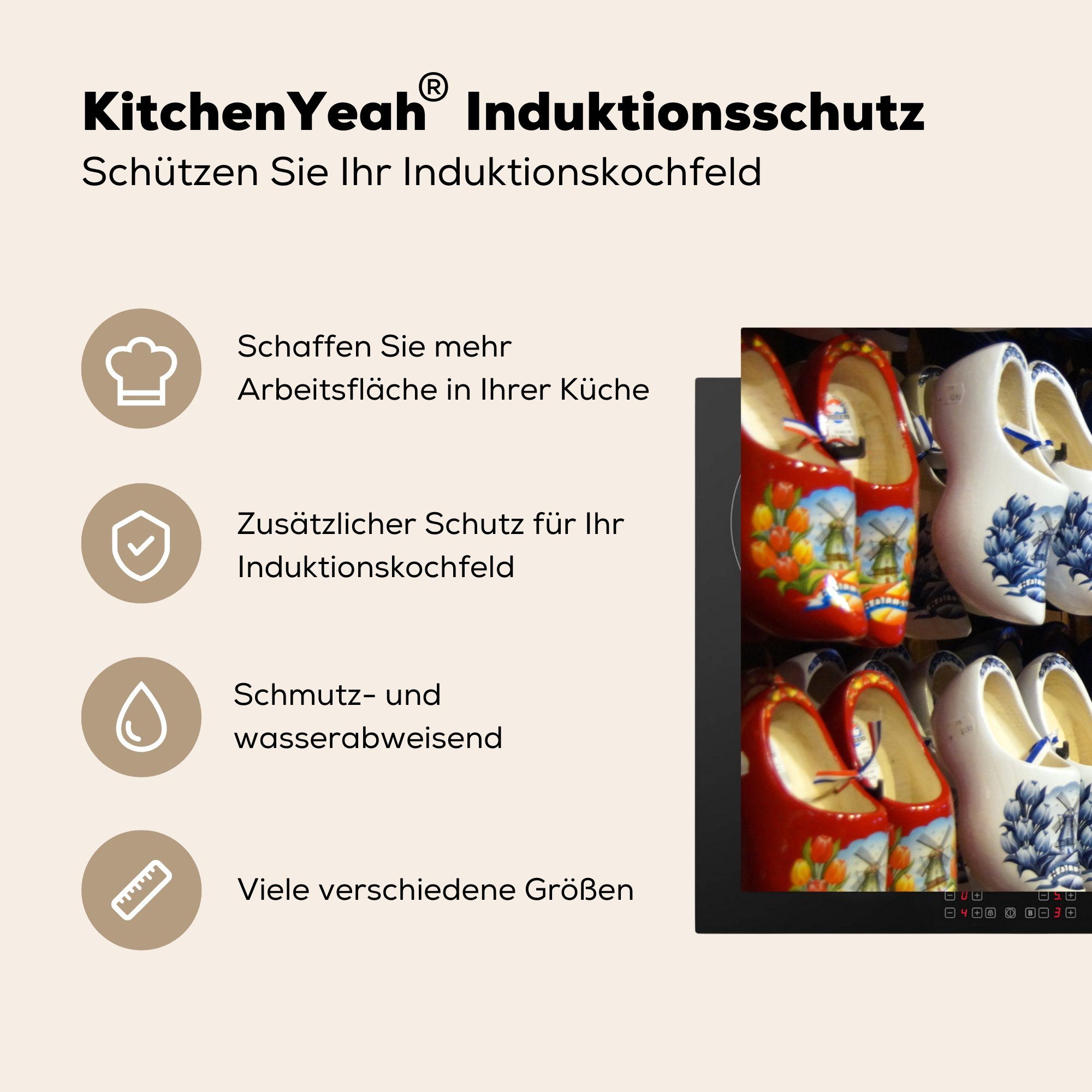 MuchoWow Herdblende-/Abdeckplatte Holz - Clogs küche, Induktionskochfeld Vinyl, für die Schutz cm, Niederlande, Ceranfeldabdeckung (1 - 81x52 tlg)