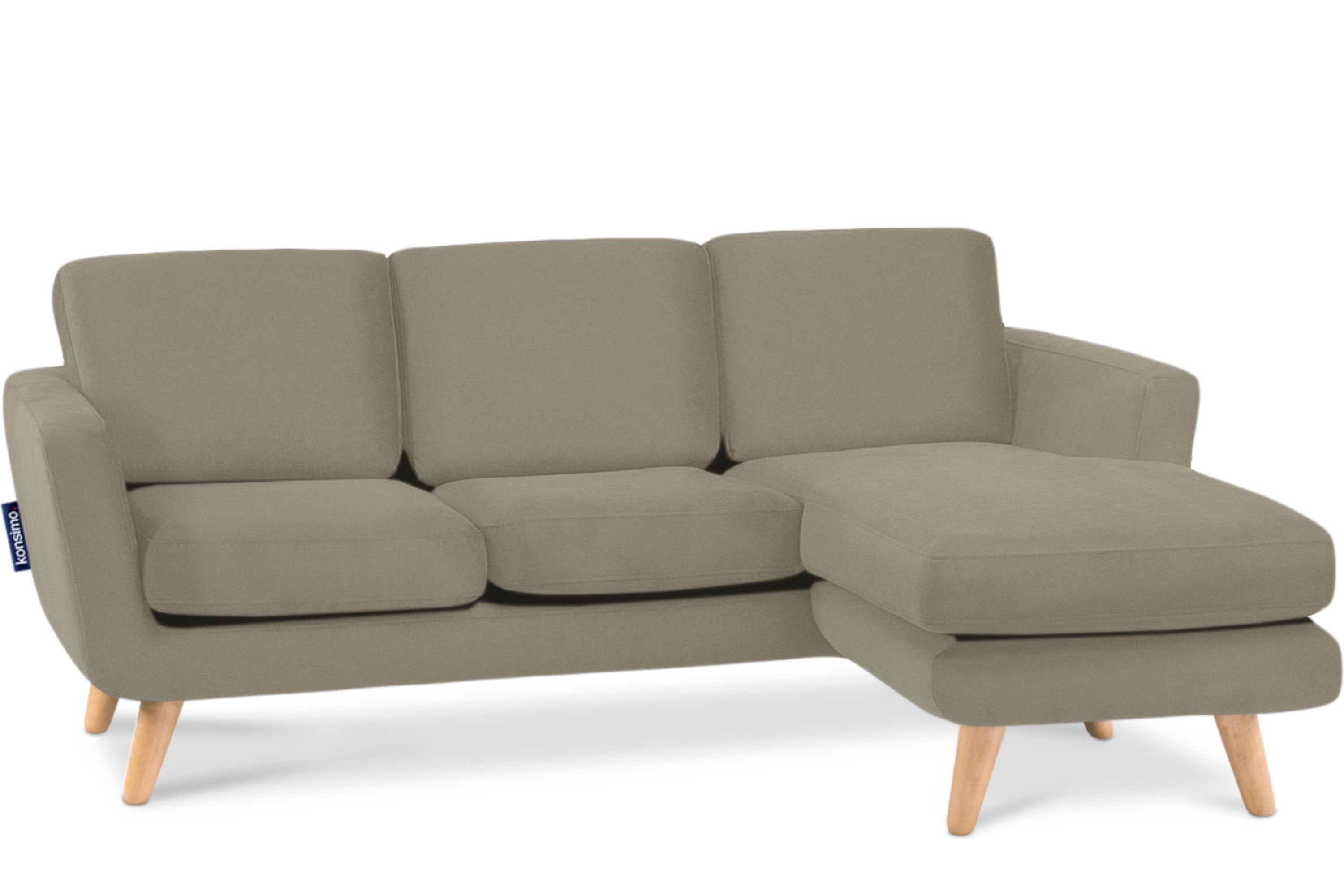 Konsimo Ecksofa TAGIO rechts, Scandi-Stil, mit Armlehnen, Made in Europa, Gestell aus Massivholz, Rechts beige