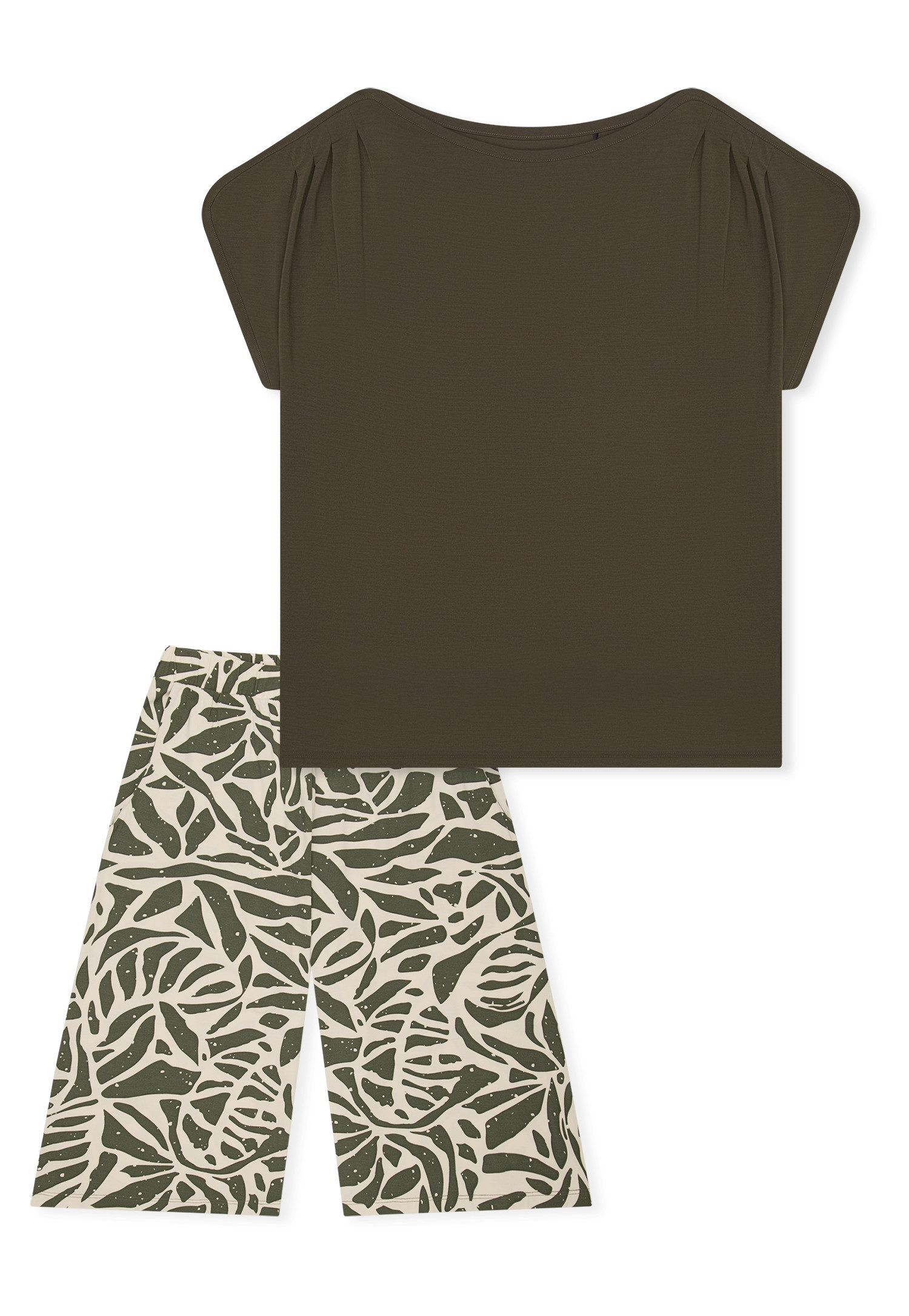 Schiesser Pyjama Selected Premium (2 tlg) U-Boot-Ausschnitt, 3/4-lange Hose im Culotte-Schnitt