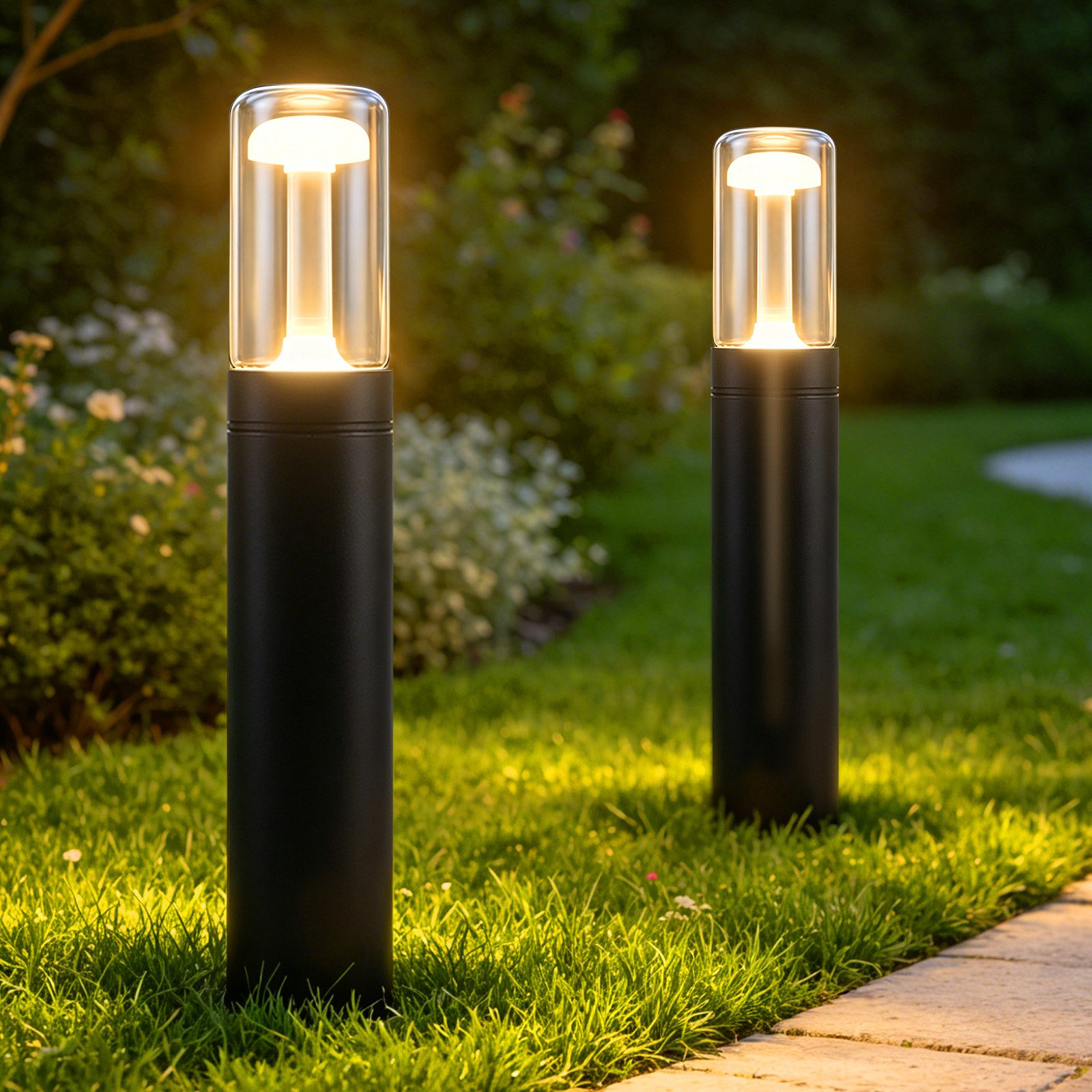 Nettlife Außen-Stehlampe Pollerleuchte 40cm 10W 3000K warmweiß schwarze Wegeleuchte Glas, für Garten Hof Weg Terrasse Balkon–Außenbeleuchtung Deko