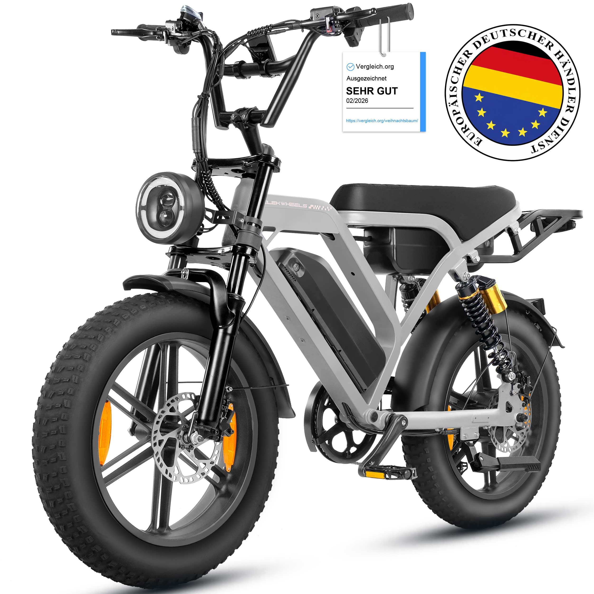 Vankel E-Bike Mountainbike Cityrad E-Fahrrad 20” x 4.0” Damen u. Herren Pedelec 1440Wh Max.216KM, Kettenschaltung, Heckmotor, 1440 Wh, (Beleuchtungsset mit Batterieladegerät, Batterieschlüssel, Werkzeug), 48V 30Ah Offroad Elektrofahrrad 7-Gang, hydraulische Scheibenbremsen