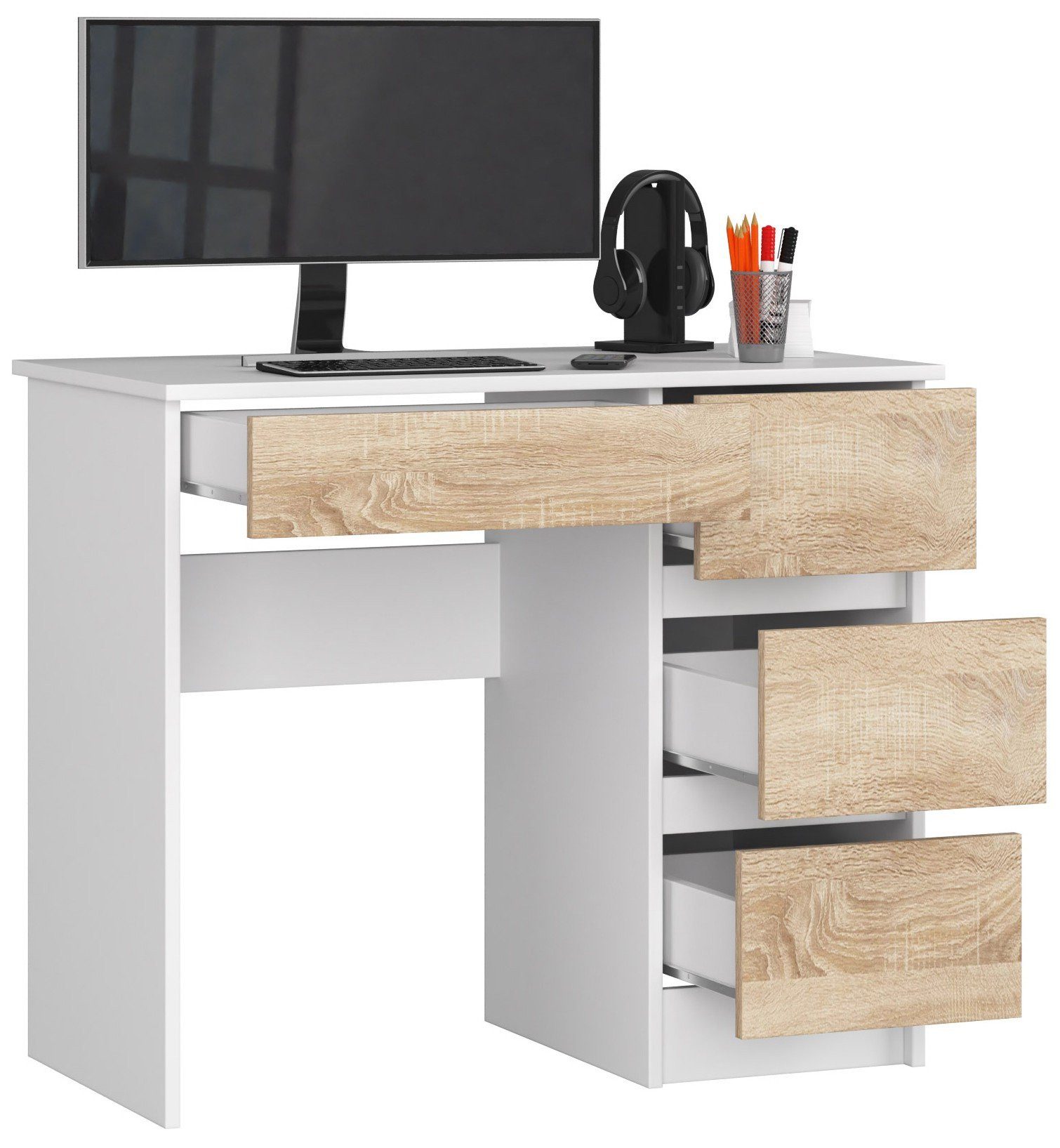 Raumhirsch Furniture Schreibtisch Kinder Computertisch - Eleganter Schreibtisch mit Stauraum, mit 4 Schubkästen - Kasten rechte Variante