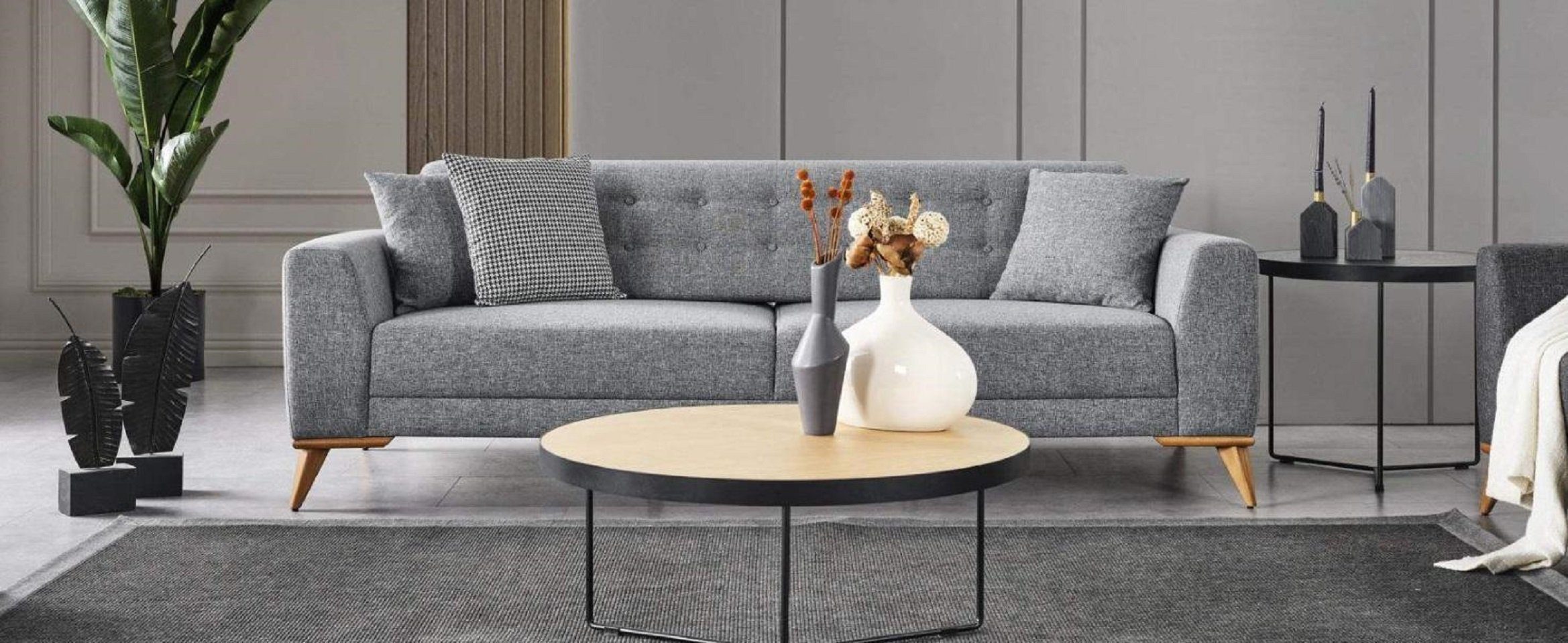 Sessel), Europe Sitzer (2-St., JVmoebel 3+1 Wohnzimmer-Set Wohnzimmer Set Made Sofa, Design + Nur Luxus Modern Möbel Stilvoll Grau in 3