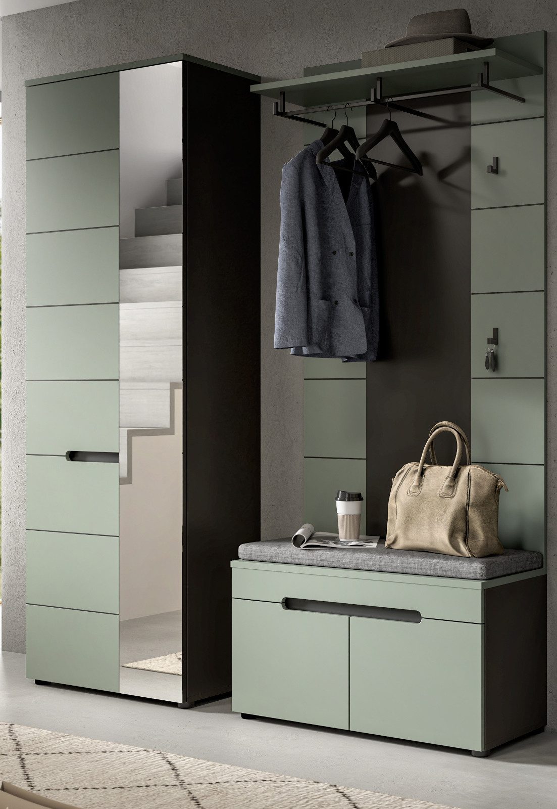 Inn.Furn Garderoben-Set Cooper, (Flurgarderobe in Salbei Grün und Basalt Gr günstig online kaufen