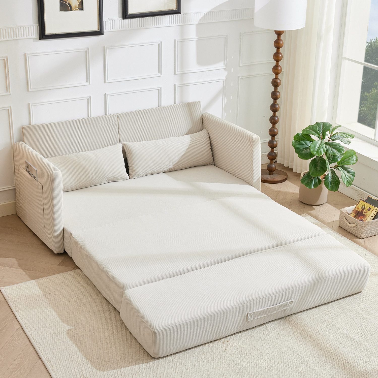 ANYSUN Loungesofa Faltbares Schlafsofa, 2-Sitzer-Couch,das 2-in-1 Klappsofa, Bodensofa-Bett,Cordstoff,mit zwei Lendenkissen, bequemes Cord Bodensofa für Wohnzimmer,Wohnung,kleine Räume