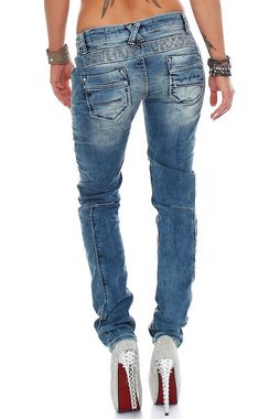 Cipo & Baxx Slim-fit-Jeans Low Waist Hose BA-WD322 im Biker Style mit Zippern und Ziernähten