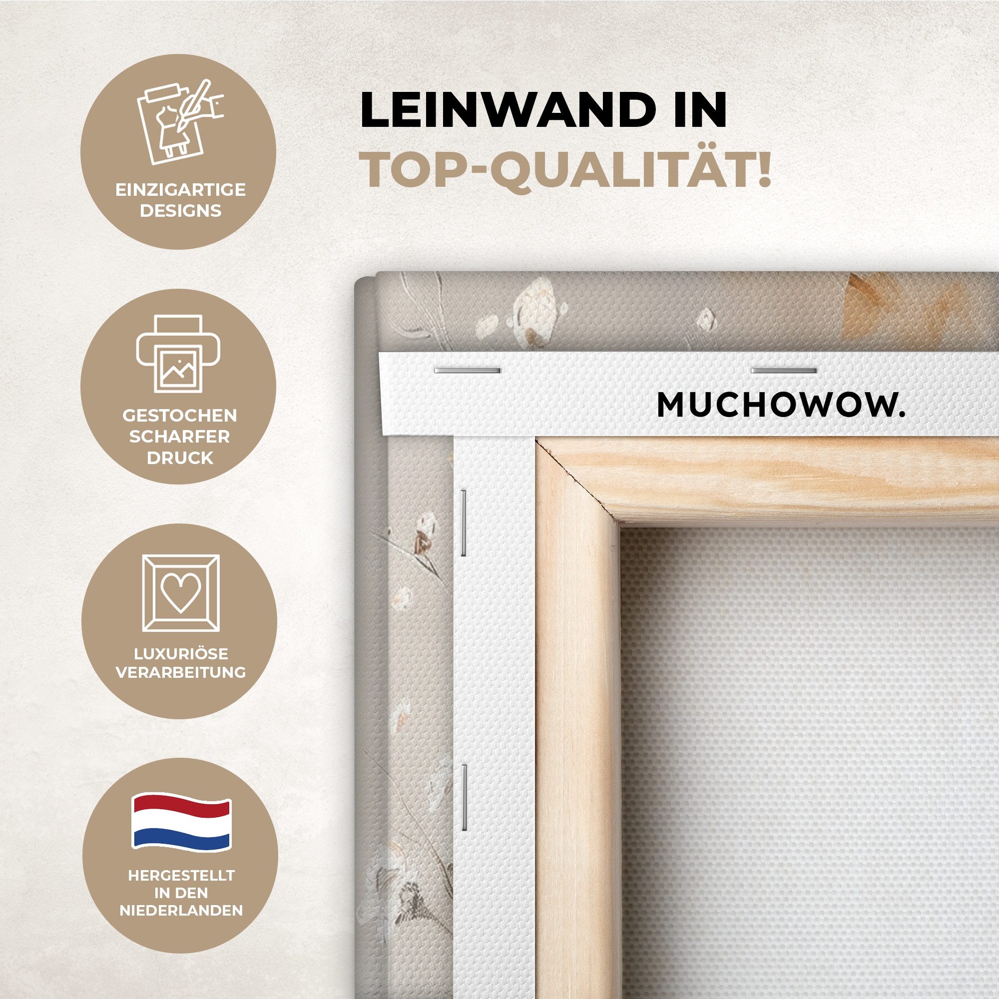 MuchoWow Leinwandbild Blüte - Beige - Abstrakt - Blumen, Fotodruck (2 St), Wand Bilder 2 Set, Deko Schlafzimmer Wohnzimmer Flur 60x40 cm