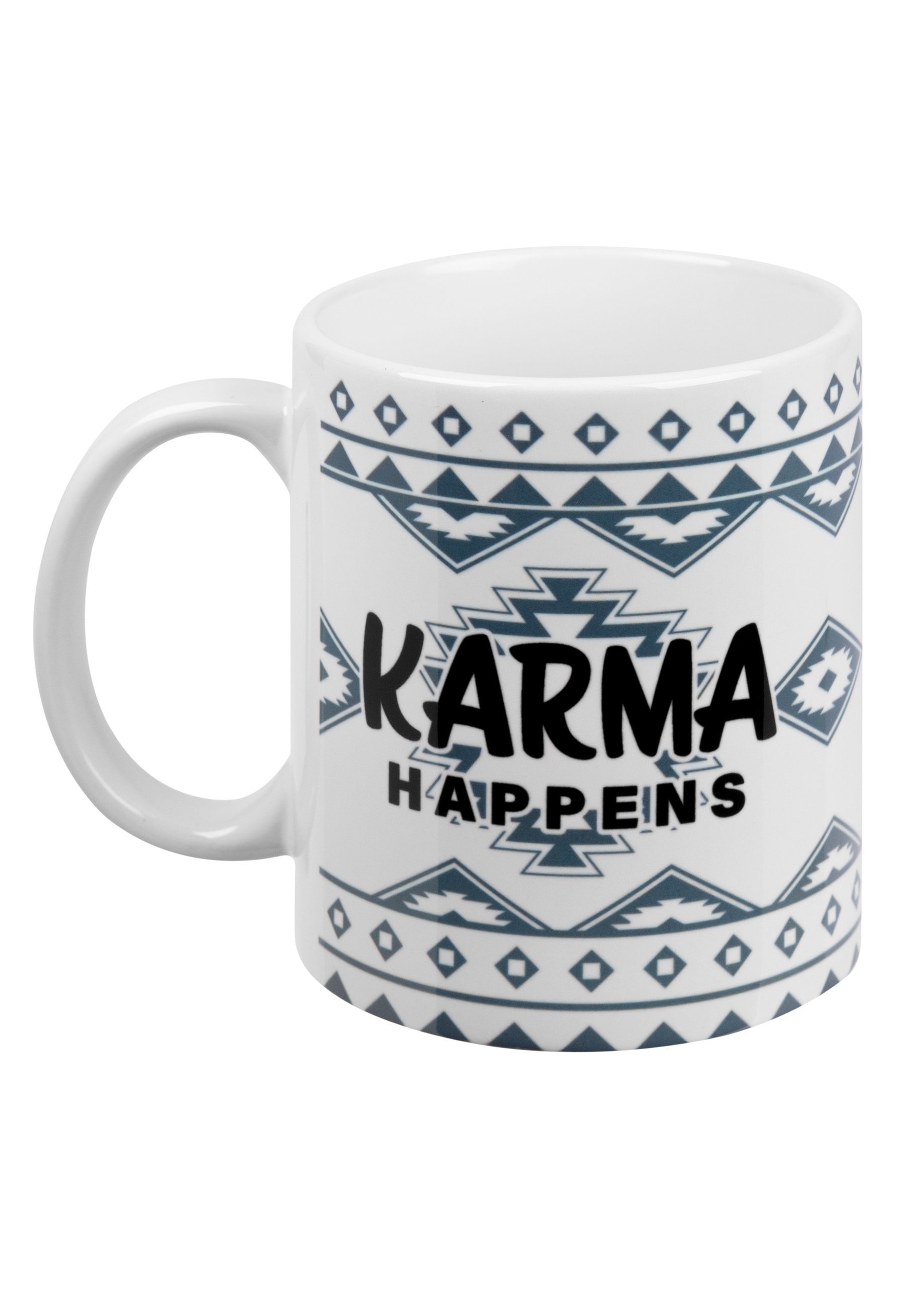 Labels® Karma Tasse happens Tasse Becher Kaffeetasse Keramik Weiß Keramik - 320ml, Karma United