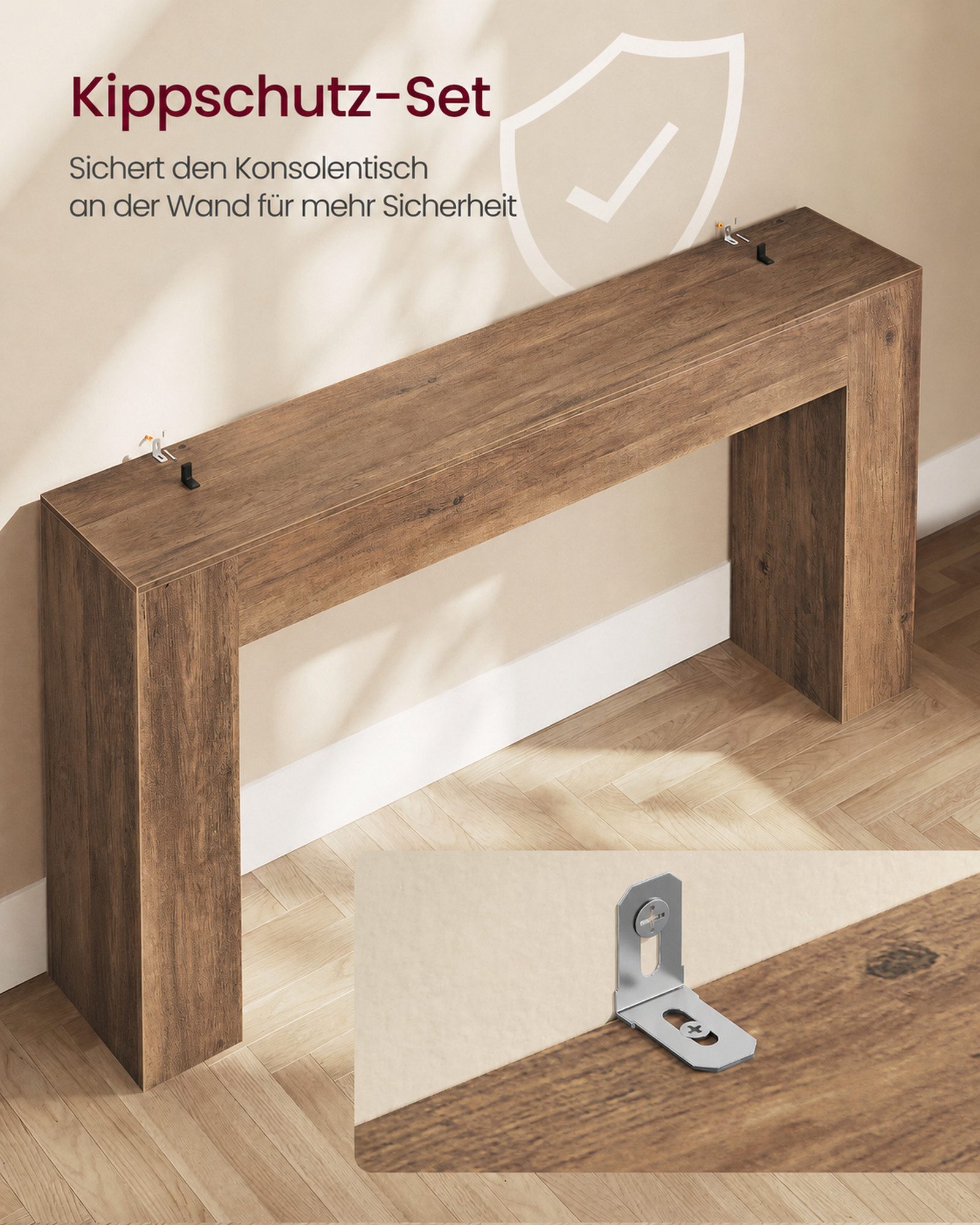 VASAGLE Konsolentisch aus Spanplatte, für Eingangsbereich und Wohnzimmer, schmaler Flurtisch in U-Form, 120 x 30 x 80 cm