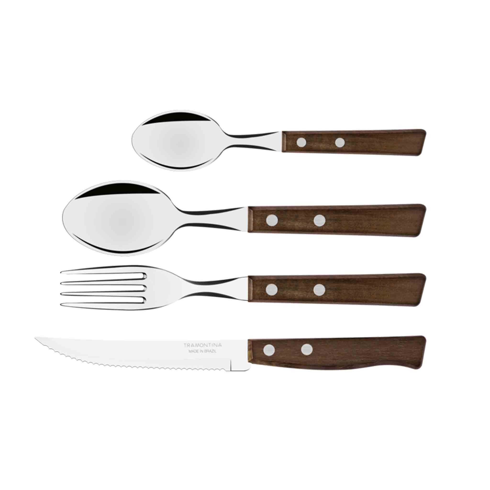Tramontina Besteck-Set TRADICIONAL Столовые приборы для стейков (24-tlg), 6 Personen, Edelstahl, Tafelbesteck, rostfrei, Naturholz-Griffe