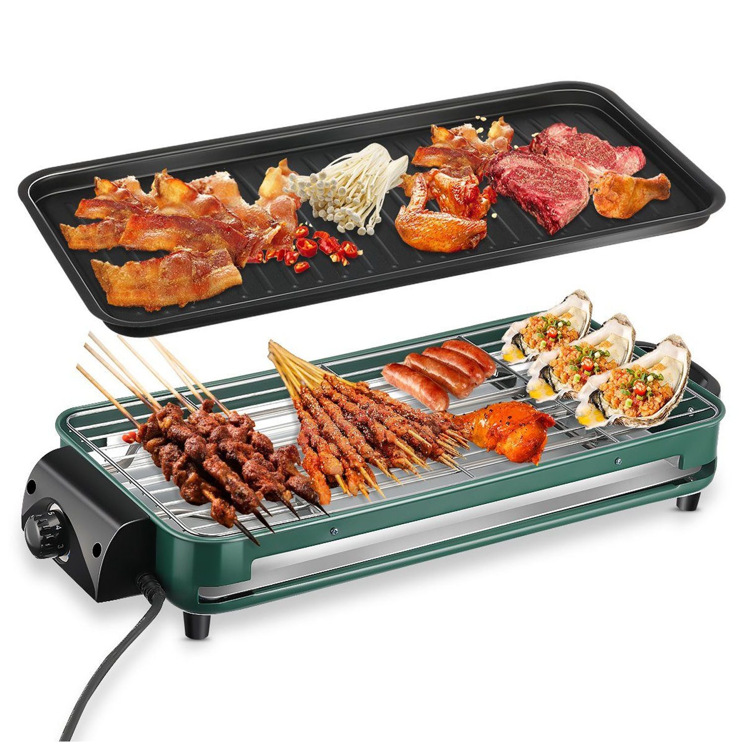 kehot Tischgrill Tischgrill Elektrisch, Barbecue Elektrogrill,46,5 x 22,5cm Grillfläche, Smokeless Elektrischer Grill, BBQ Grill für Balkon Indoor Party