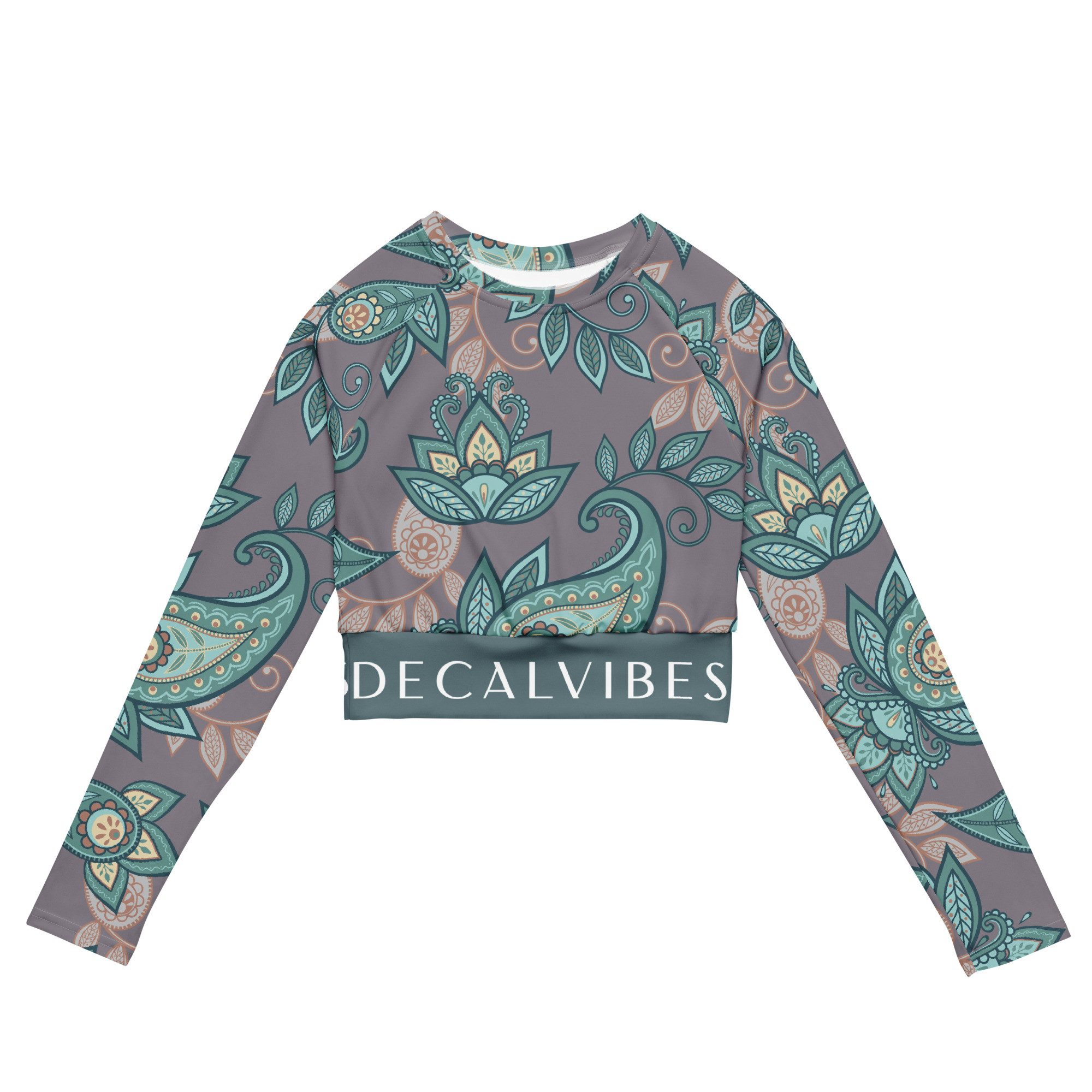 DECALVIBES Crop-Top Crop Top mit langen Ärmeln Ultimate Vintage Leaves UPF 50+, lange Raglanärmel, Crop-Schnitt, recyceltes Material
