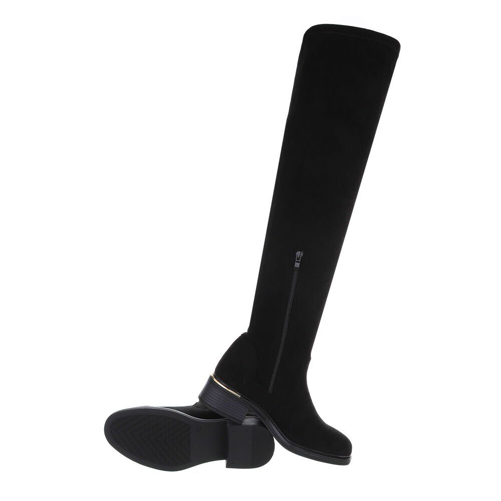 Ital-Design Damen Party & Clubwear Overkneestiefel (84463167) Blockabsatz Overknees in Schwarz