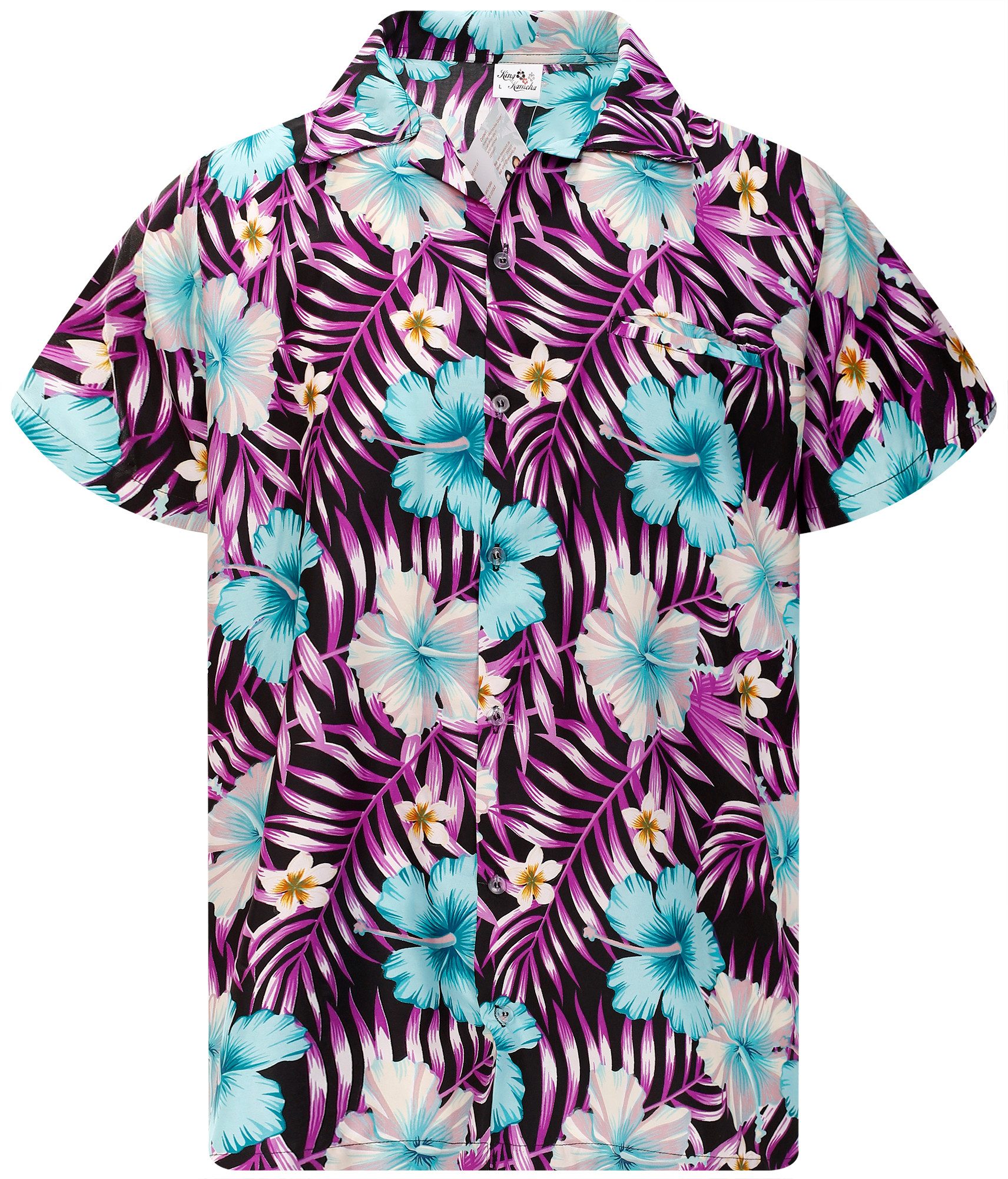 King Kameha Hawaiihemd Tropical Hibiscus Funky Hawaii-Hemd Kurzarm Front-Ta günstig online kaufen