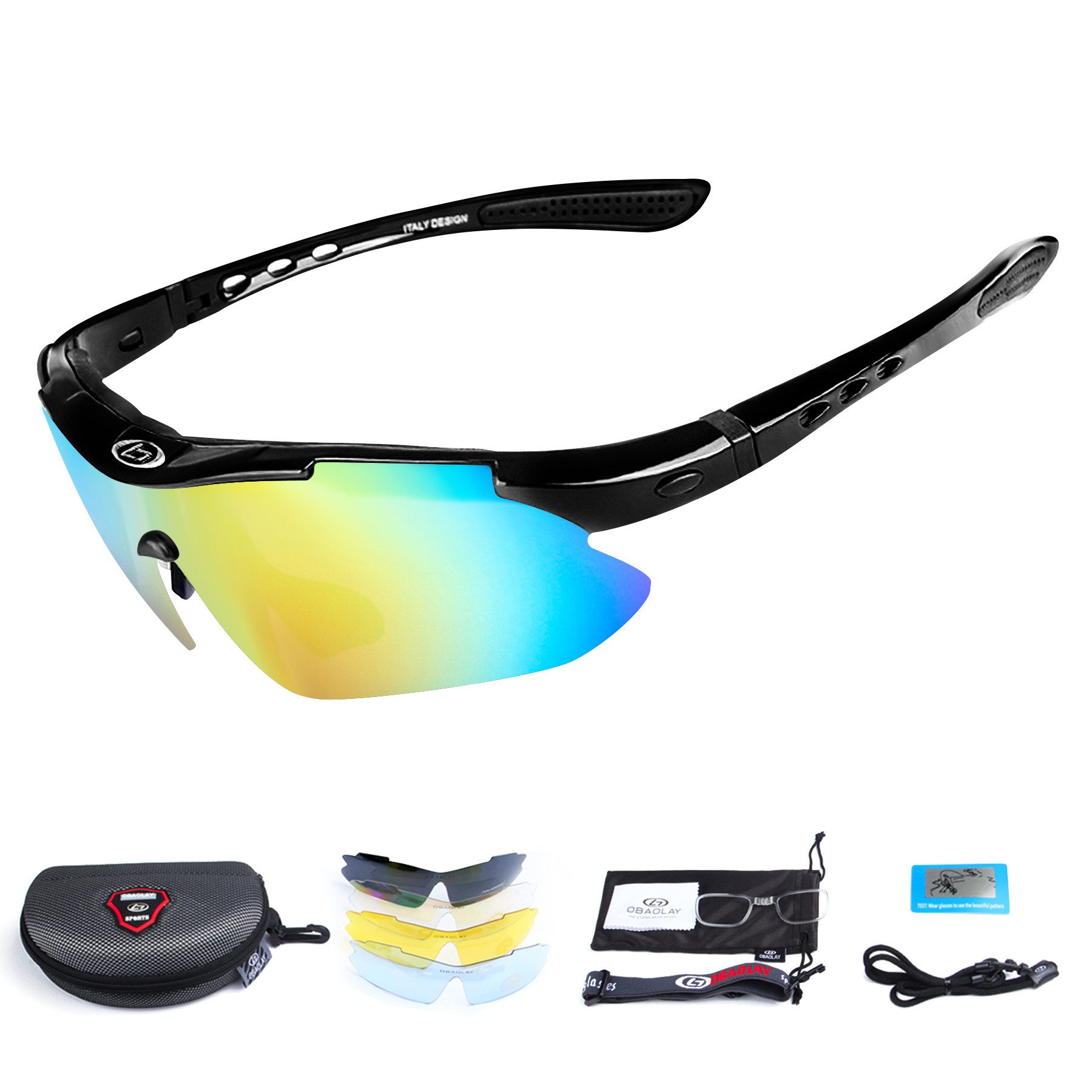 Senmudi Fahrradbrille Radsportbrille, polarisierte Sonnenbrille,Sportbrille, (Ideal für den Außenbereich,Laufen,Radfahren,Angeln,Golf, Mit Aufbewahrungstasche,mit 4 austauschbaren Gläsern), UV-Schutz 400