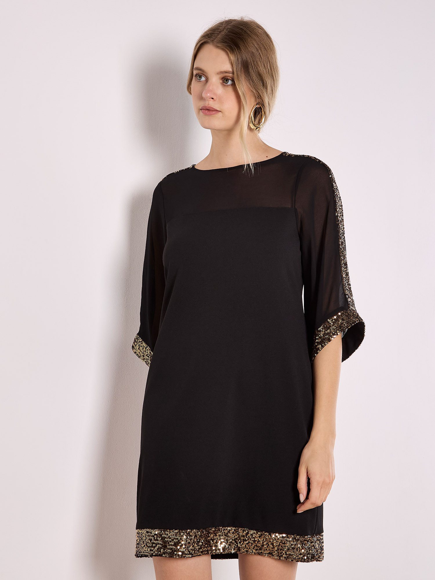 Apricot Partykleid Kimono-Ärmel-Kleid, mit Pailletten günstig online kaufen