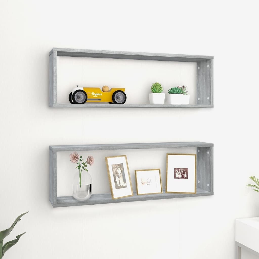furnicato Wandregal Trendige Wandregale 80x15x26,5 cm in Grau Sonoma aus Holzwerkstoff, 2-tlg.