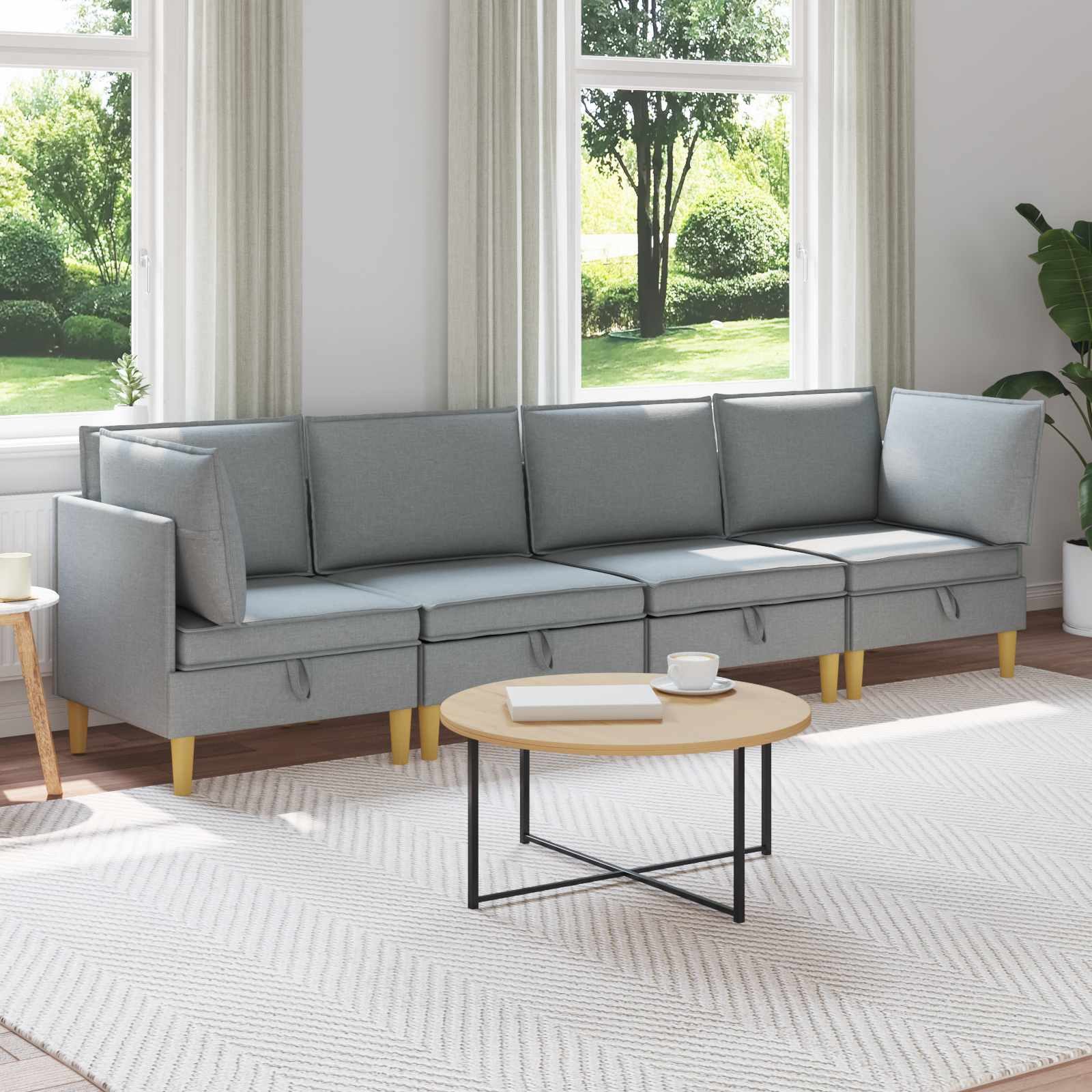 vidaXL Sitzgruppe Modular Sofa Set mit Stauraum 4 Stk. Hellgrau Stoff, (4-tlg)