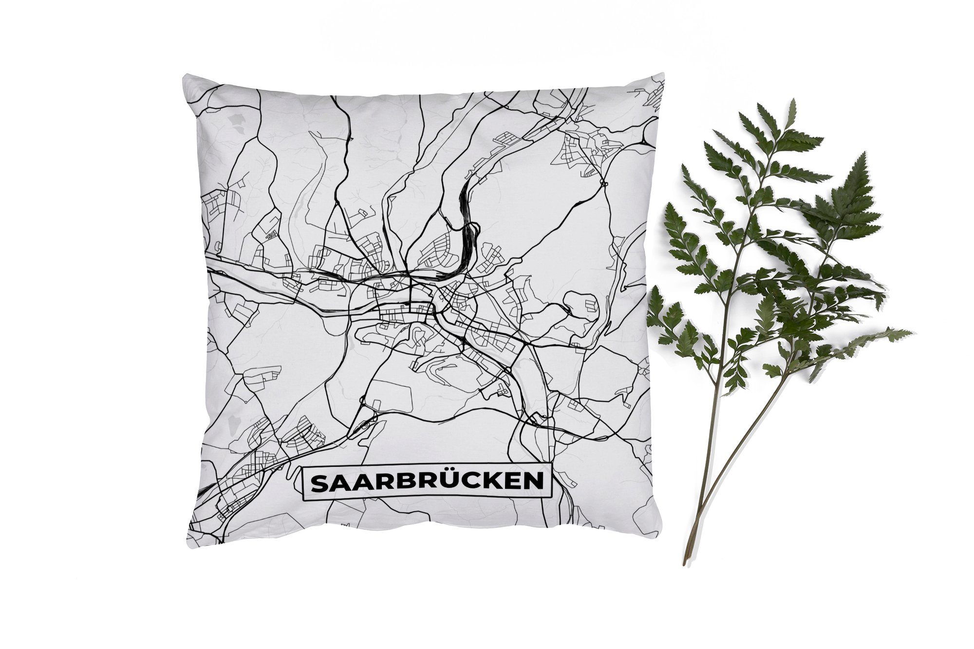 Saarbrücken MuchoWow - Karte mit Stadtplan, Schlafzimmer, Füllung Dekokissen - Karte Zierkissen - für Sofakissen Deko, Wohzimmer,