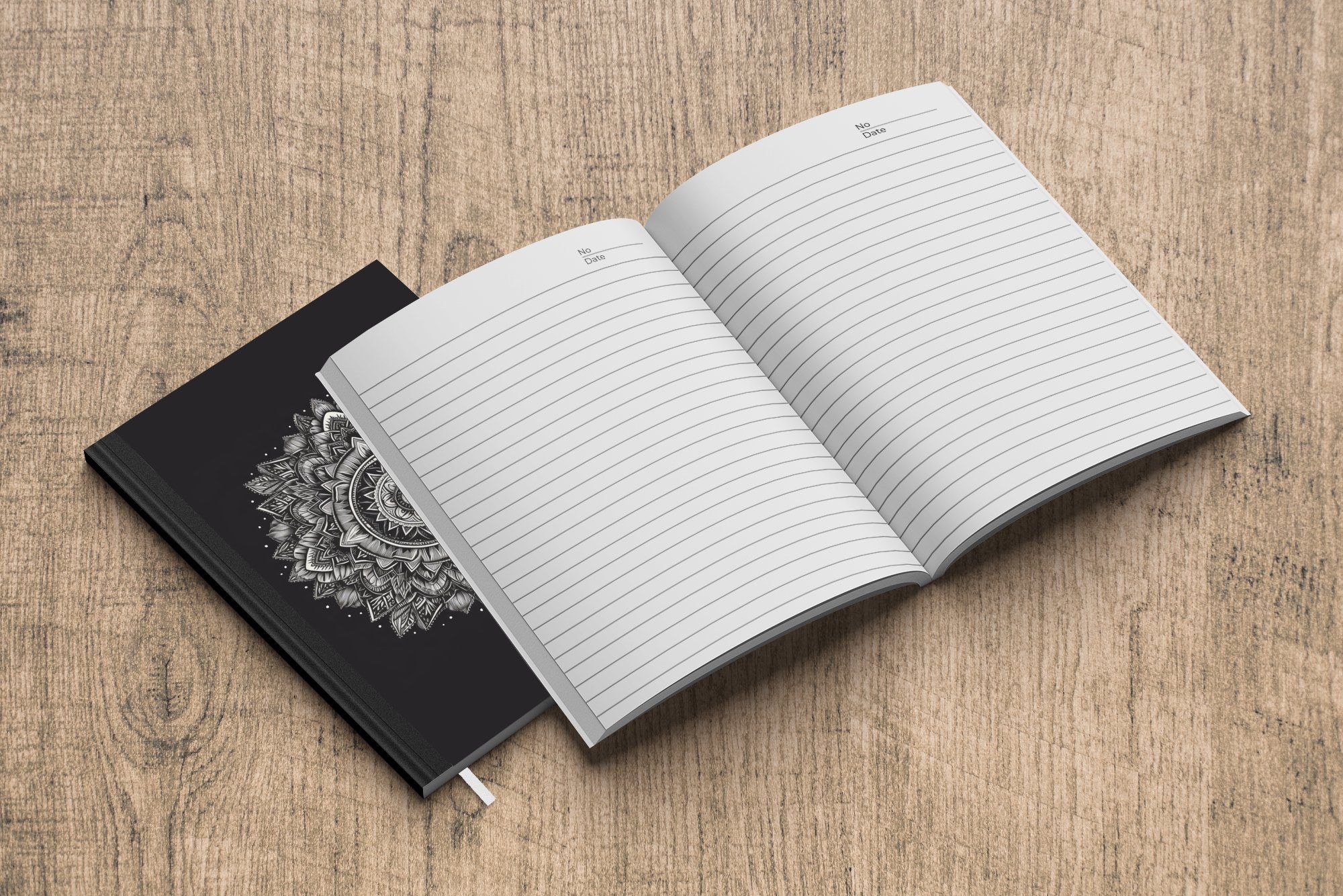 Journal, - Seiten, - Merkzettel, Notizheft, Böhmisch - - Natur, Tagebuch, Notizbuch und Mandala A5, 98 Haushaltsbuch Blumen MuchoWow Schwarz weiß