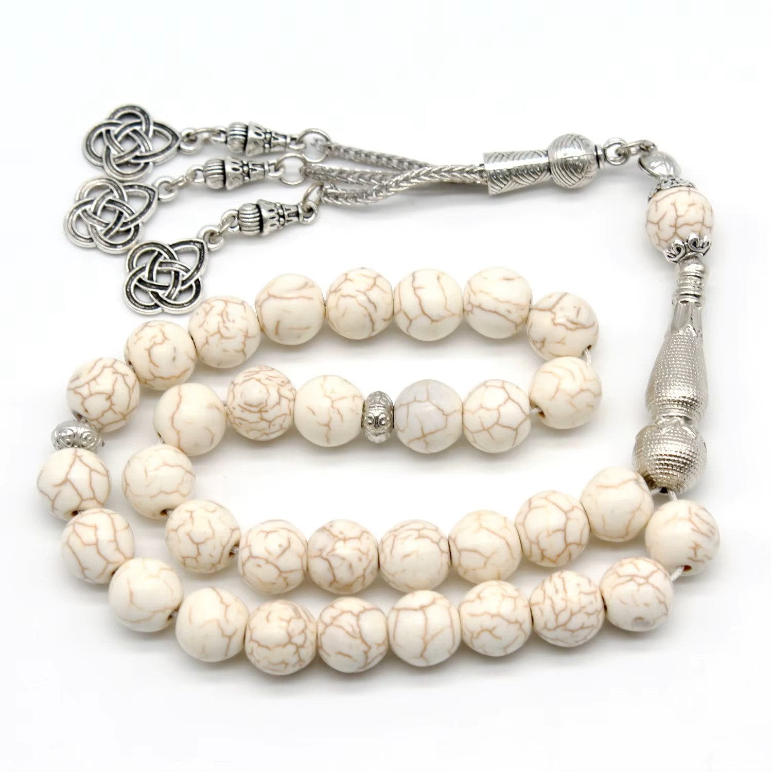 Aymasal Perlenkette 33tlg 33 Perlen Gebetskette Tesbih Tasbih 10mm Imitation Perlen Kette, 33-tlg. Perlenkette Tesbih mit 10mm Imitationsperlen für Gebet