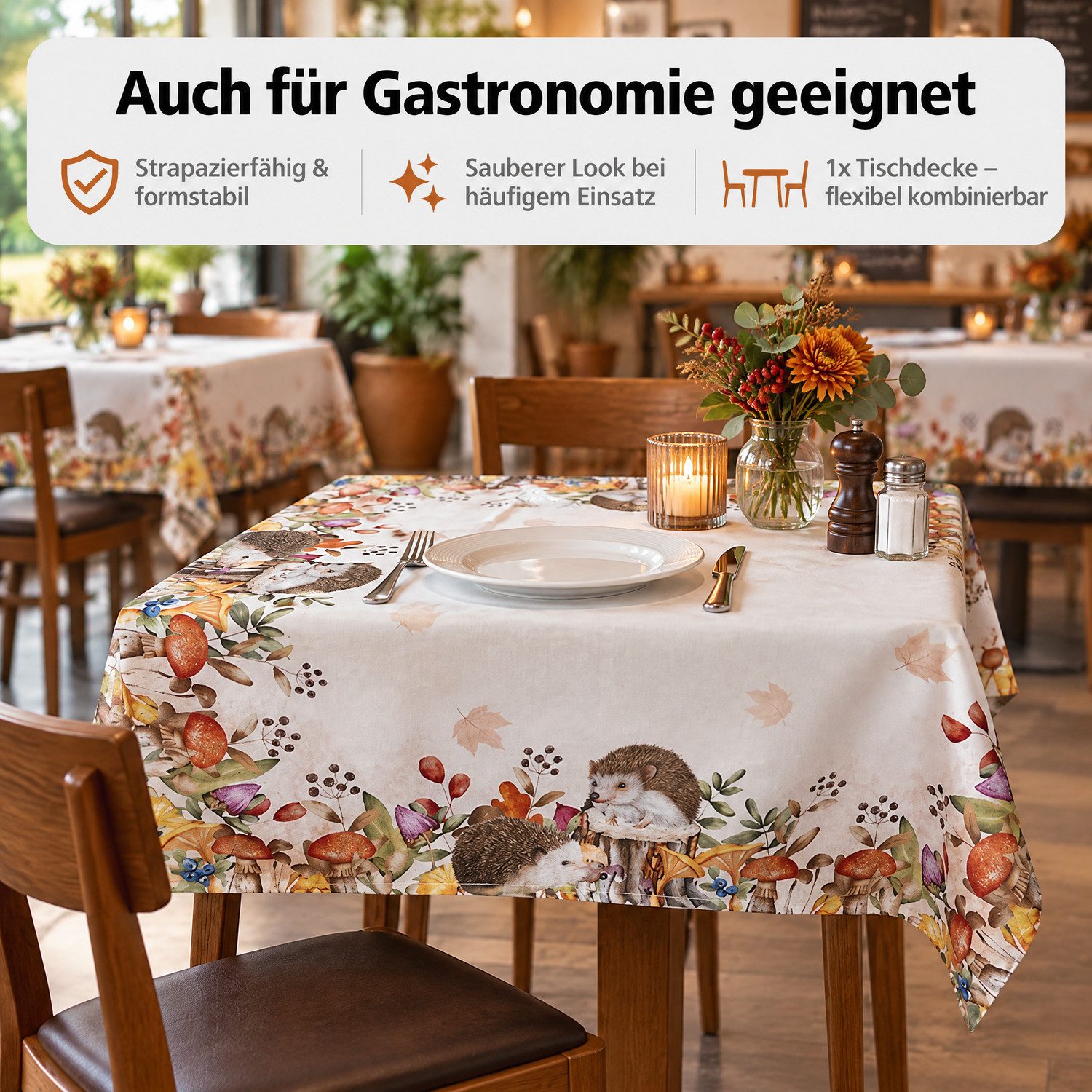 texpot Tischdecke Tischläufer Druck Igel Herbst (1-tlg) – Bild 2 von 5