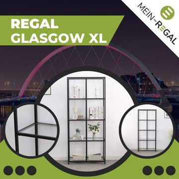 Mein-Regal Standregal, Glasgow aus Metall Schwarz 4 Fächer, 4 Glasböden H: 185 cm