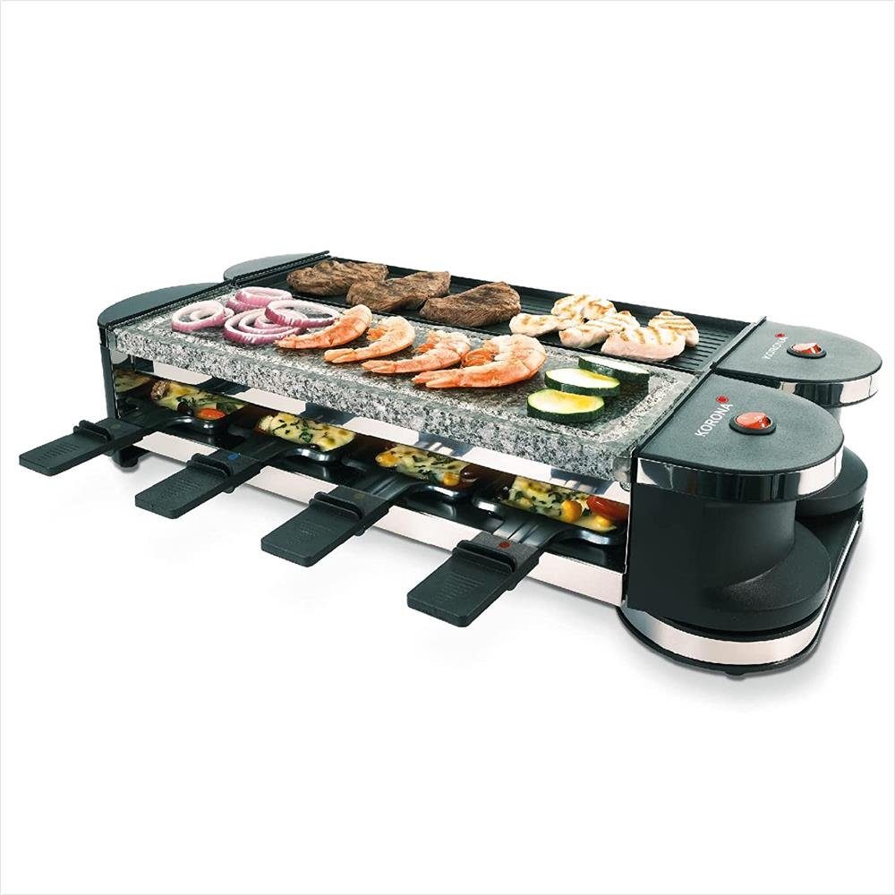 KORONA Raclette 45071, 8 Raclettepfännchen, Grillplatte 1200,00 mit antihaftbeschichteter drehbar, W, Naturstein- &