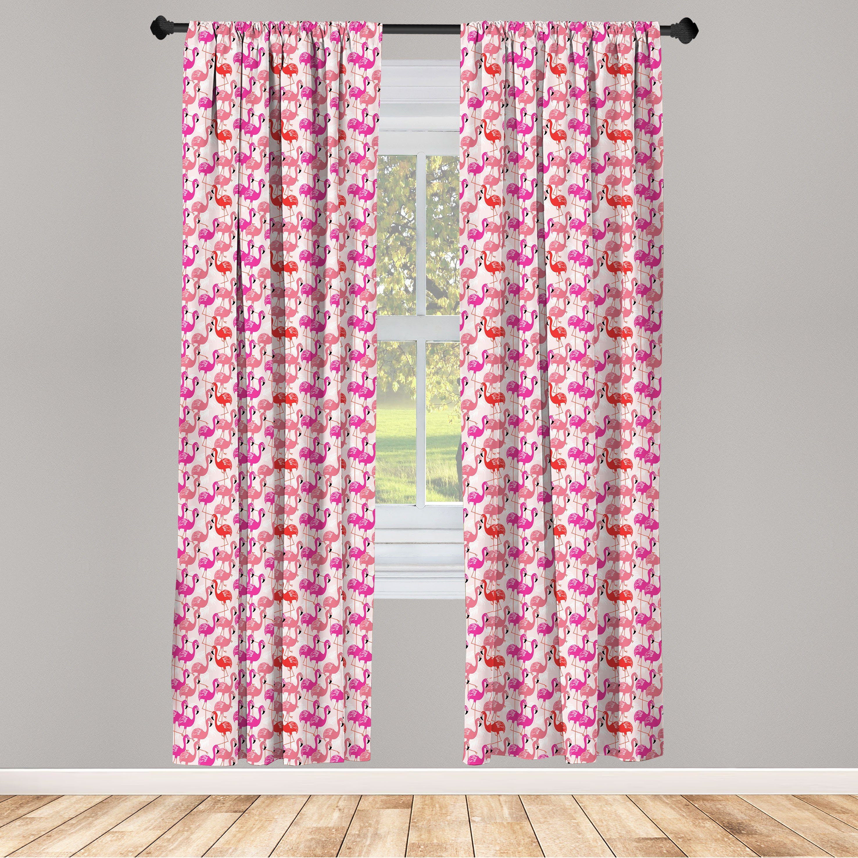 Gardine Vorhang für Wohnzimmer Schlafzimmer Tiere Langbeinige Flamingo Microfaser, Dekor, Exotische Abakuhaus