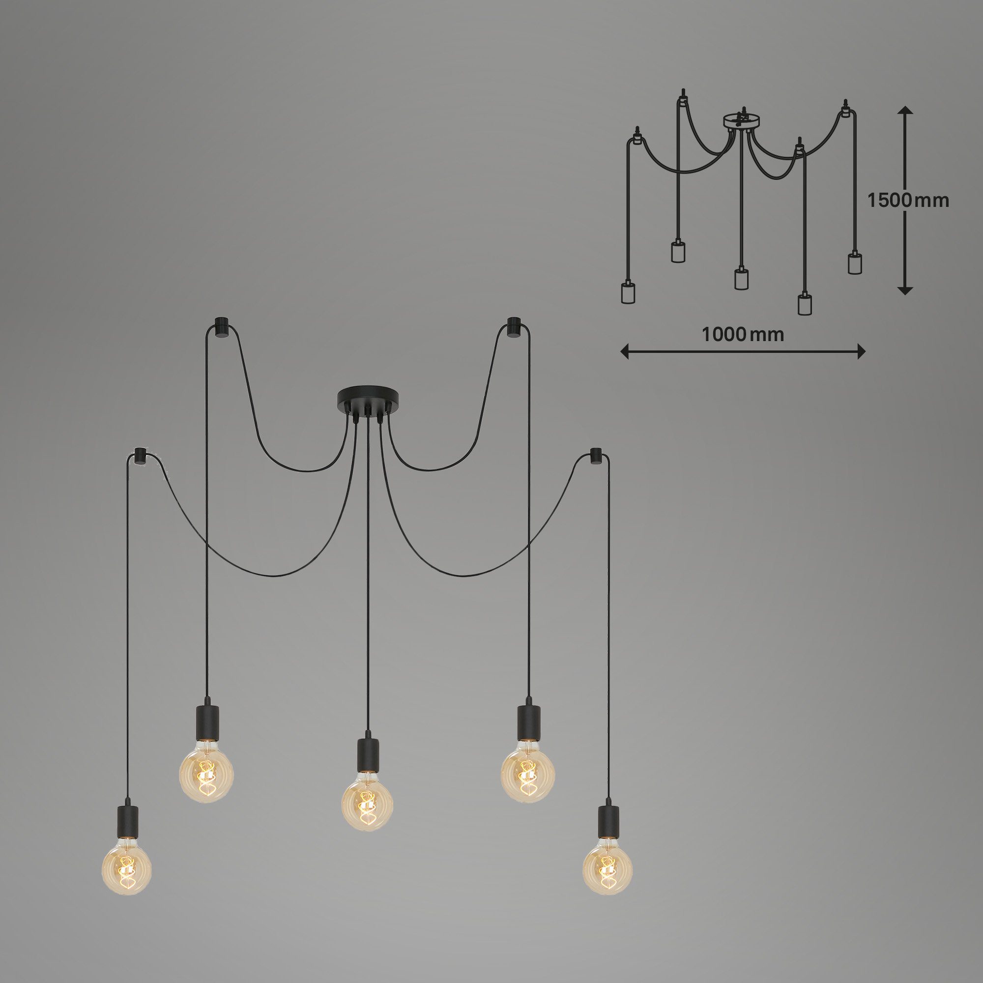 Briloner Leuchten Deckenleuchte 4104-055, Leuchtmittel, ohne 100 Ø 5-flammig, Warmweiß, max. schwarz, x exkl. 150 E27, Wohnzimmer, 60 cm W