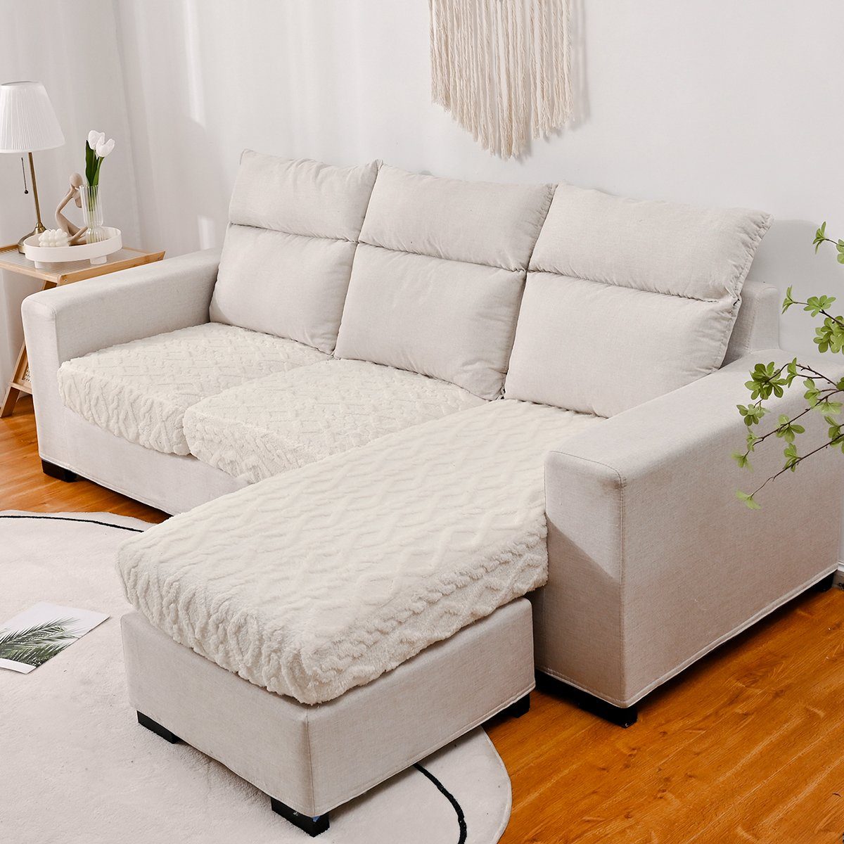 Sofabezug elastisch, Beige überzug Couch Form Sofahusse, L HOMEIDEAS,