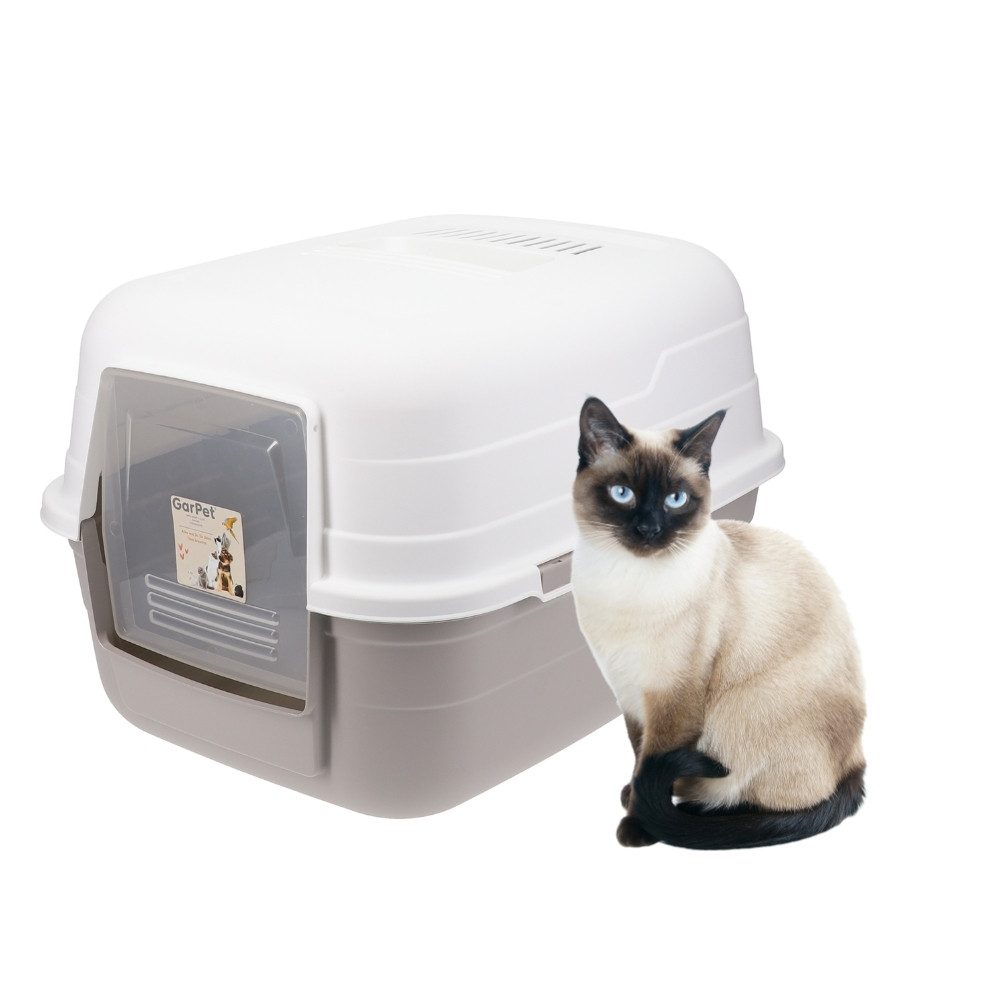 So Phresh Katzentoilette Mit Klappdeckel (50x39x27 Cm) - Weiß, Mit Kohlefilter & Praktischem Griff