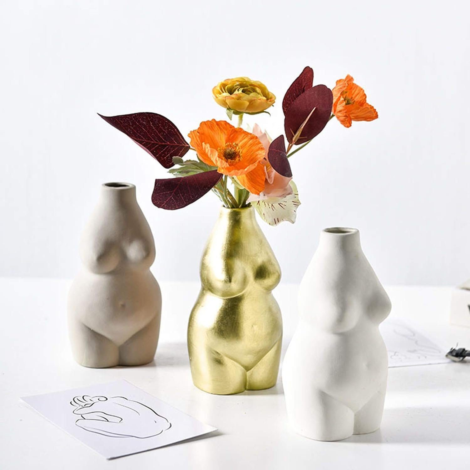 Blumentopf Dekovase Vase Gold Weiblich Design,Keramik Körper Kunst Jormftte Statue,für Deko