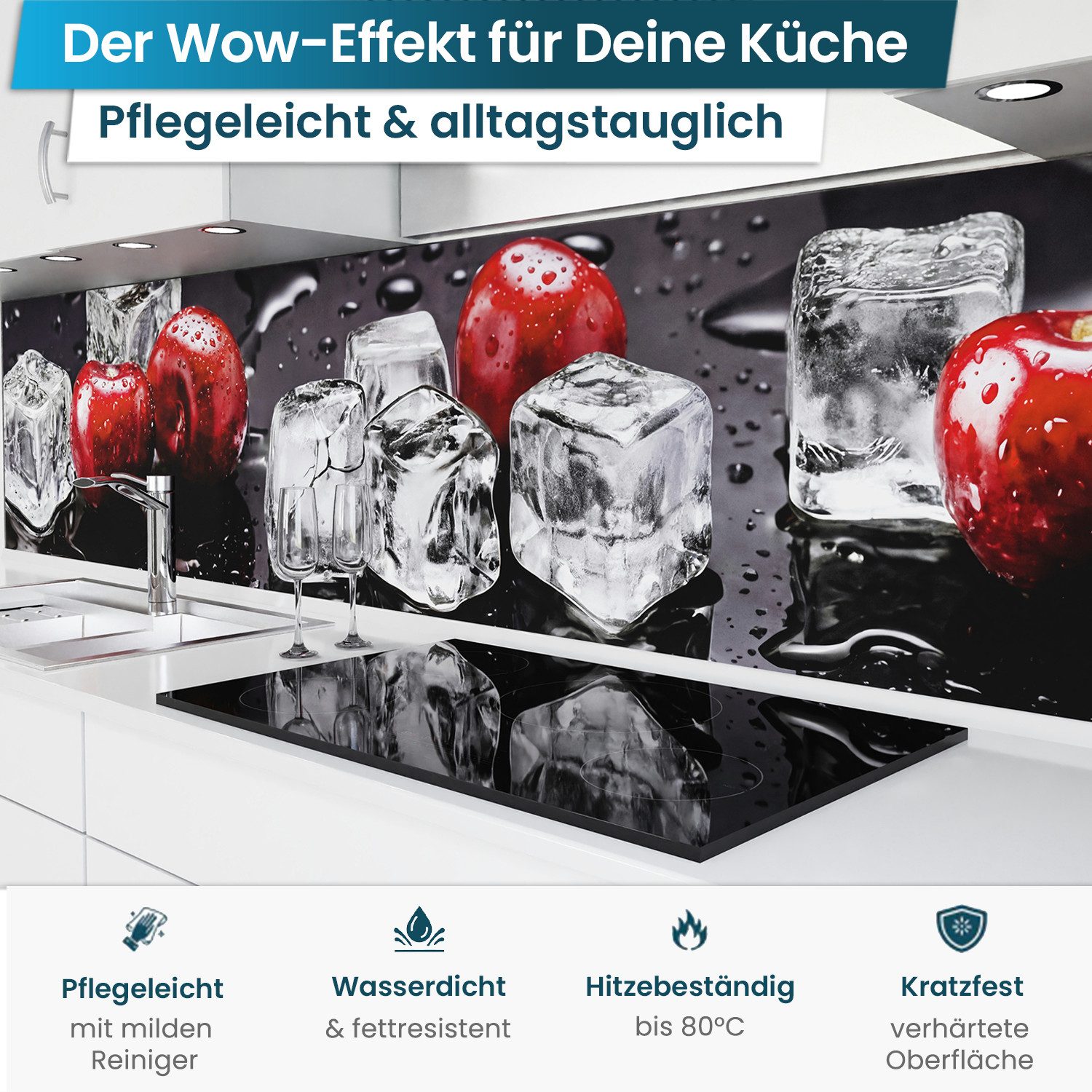 danario Küchenrückwand Folie selbstklebend - Matt - Spritzschutz Küche - versteift & robust