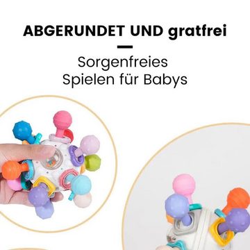 Juoungle Lernspielzeug Beißspielzeug Baby ab 3 Monaten, Sensorik Rassel Babyspielzeug, Es erzeugt ein Rasselgeräusch, wenn es verdreht oder geschüttelt wird