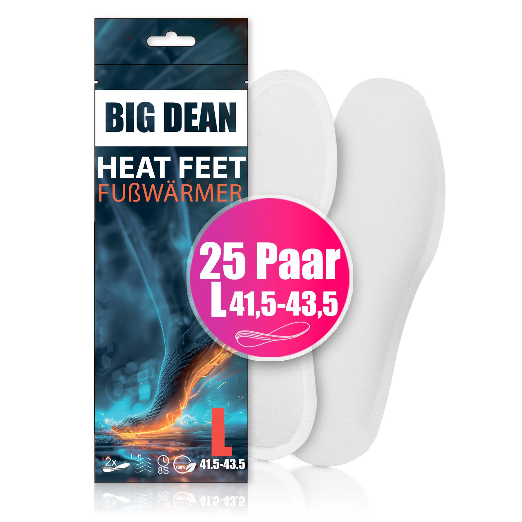 BigDean Fußwärmer 25 Paar Fußwärmer – Sohlenwärmer Размер обуви 41,5-43,5 8h Wärme, 25-tlg.