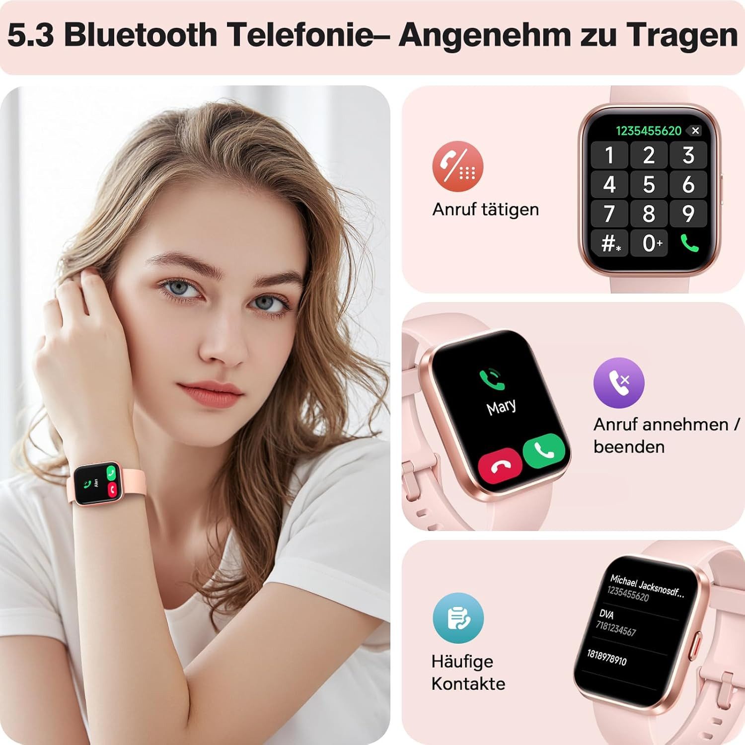 Aeac Damen"s Herren"s Bluetooth Anrufuhr mit Schlafmonitor & GPS Funktion Smartwatch (1,85 Zoll, Android/iOS), IP68 Wasserdichtes Fitness Tracking mit Herzfrequenz & SpO2 Analyse