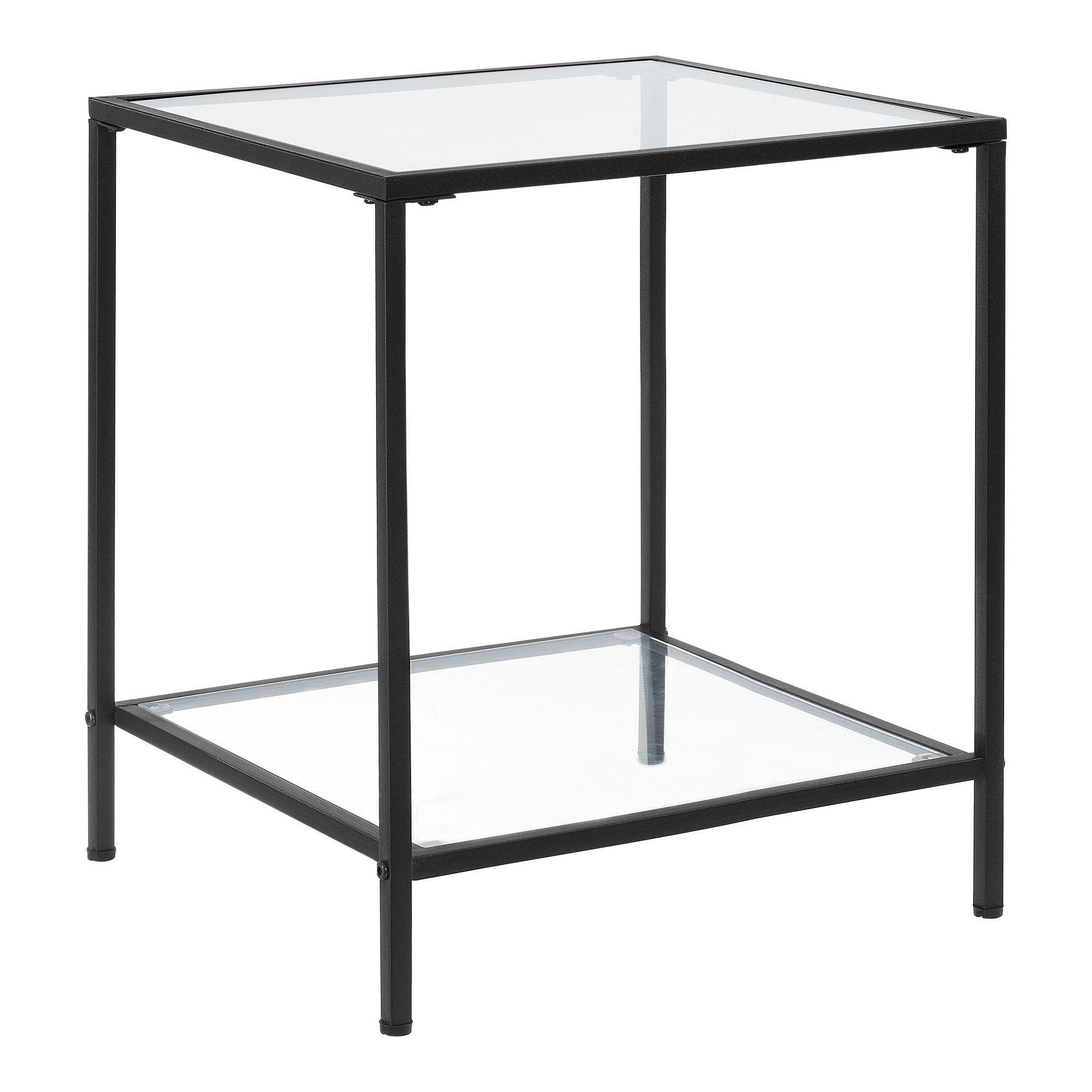 en.casa »Norrtälje« Tisch Glas 55x45x45cm Schwarz/Transparent Stahl Beistelltisch,