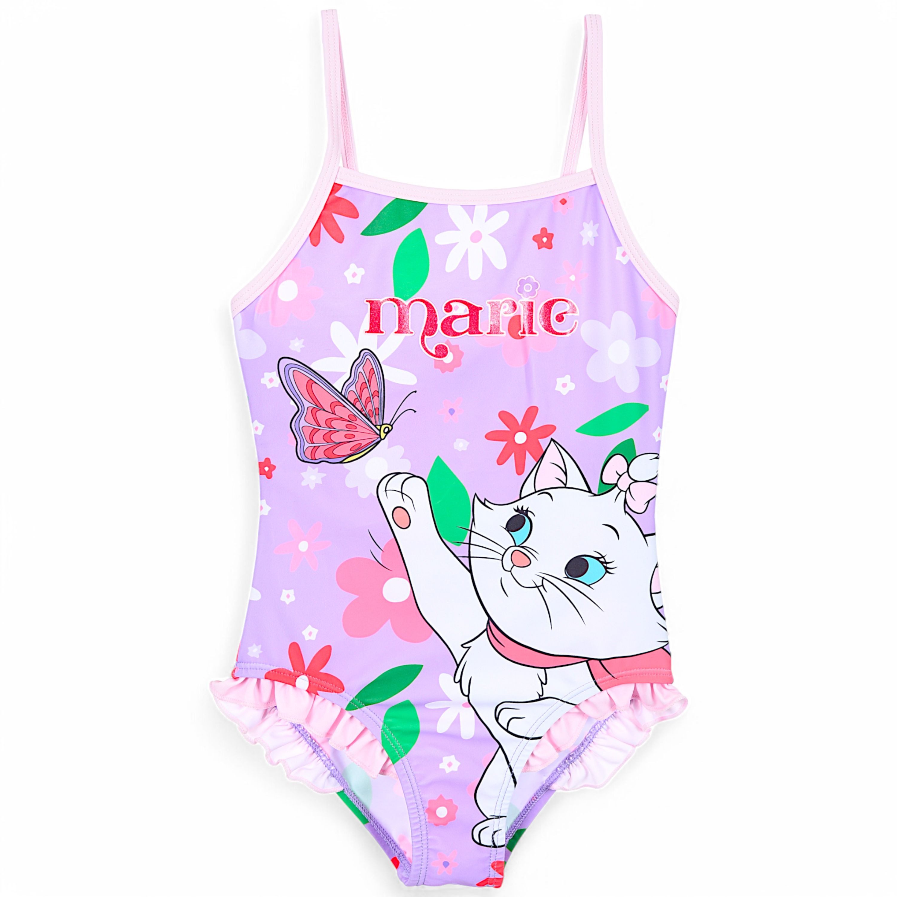Disney Badeanzug Marie Mädchen Schwimmanzug mit Rüschen & Glitzer Gr. 98 - 116 cm