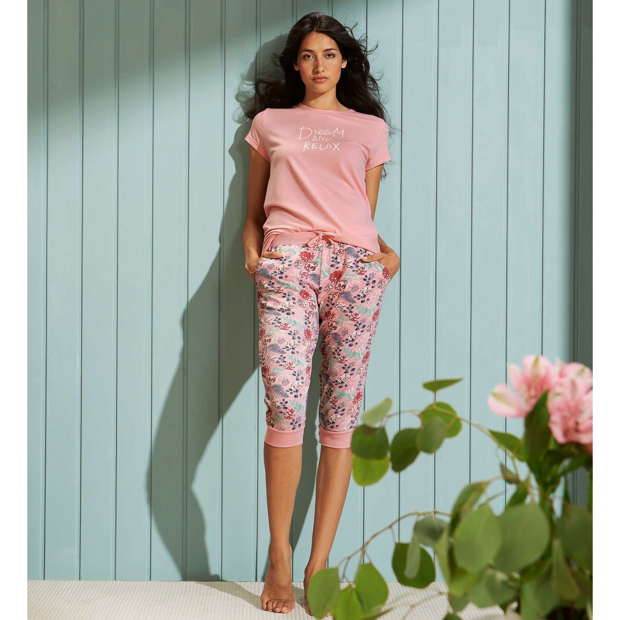 Erwin Müller Schlafhose Damen-Caprihose Single-Jersey Blumen